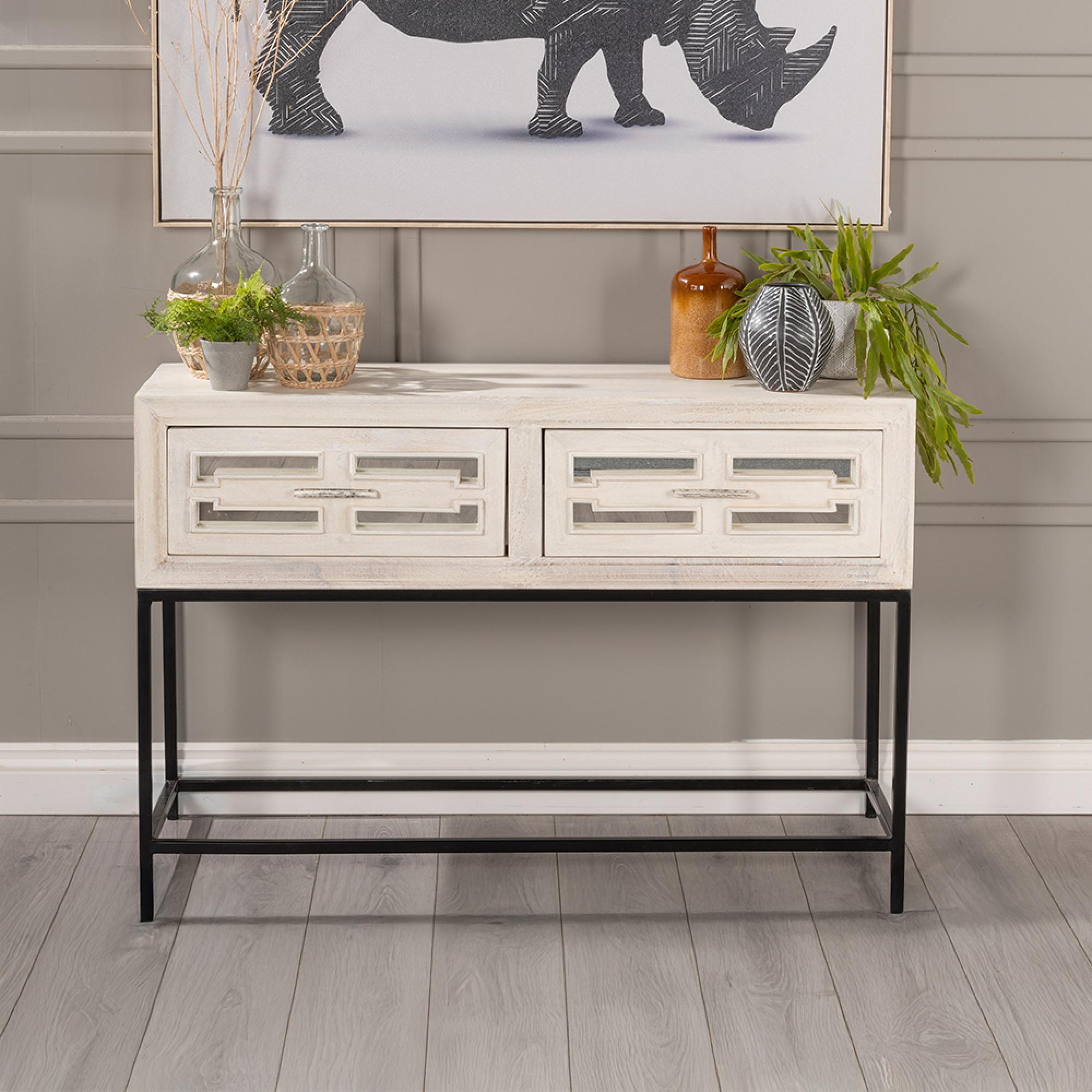 Clearance - Geo Console Table - 2 Drawer - White Mirrored