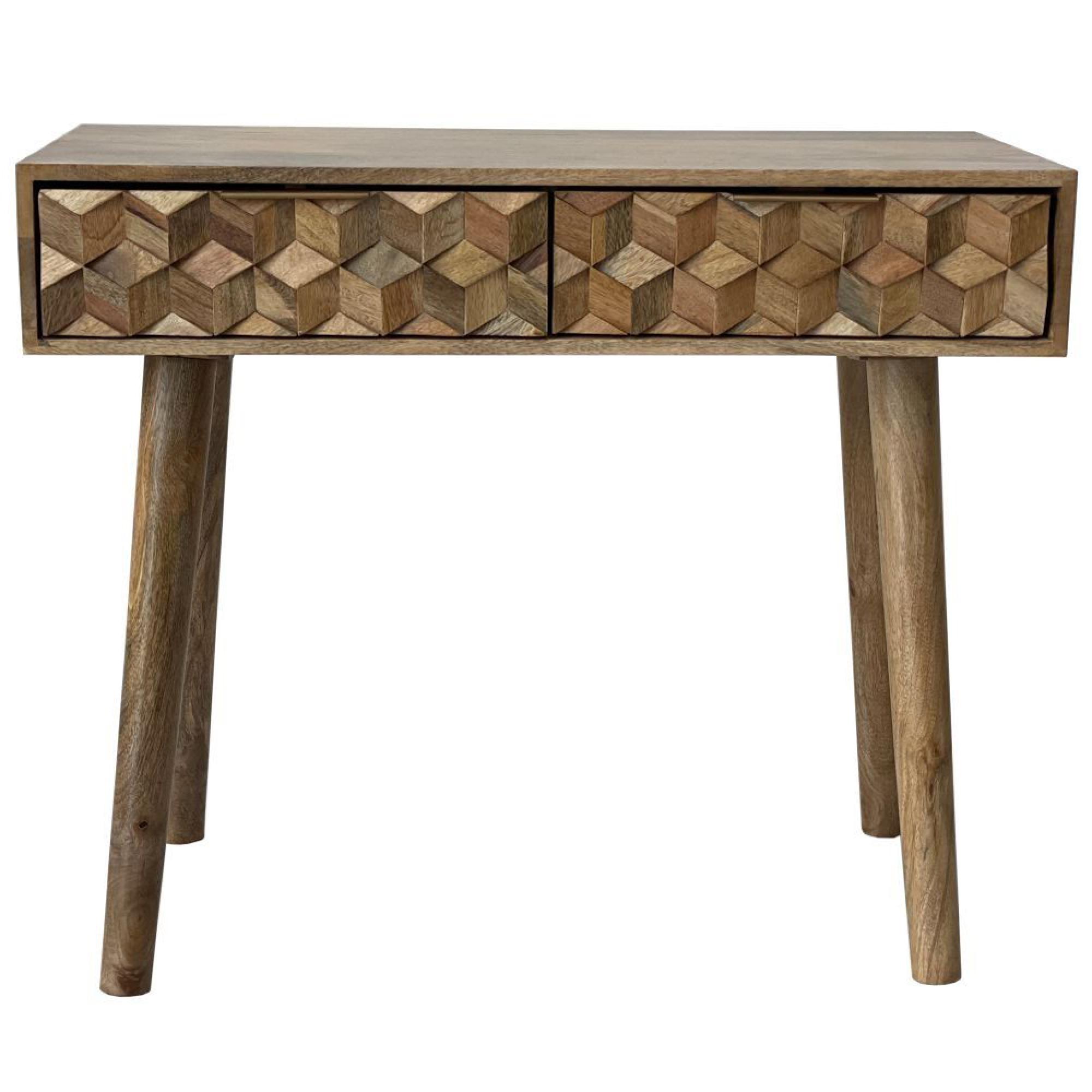 Clearance - Geometric Carved Mango Wood 2 Drawer Console Table - FSS16358