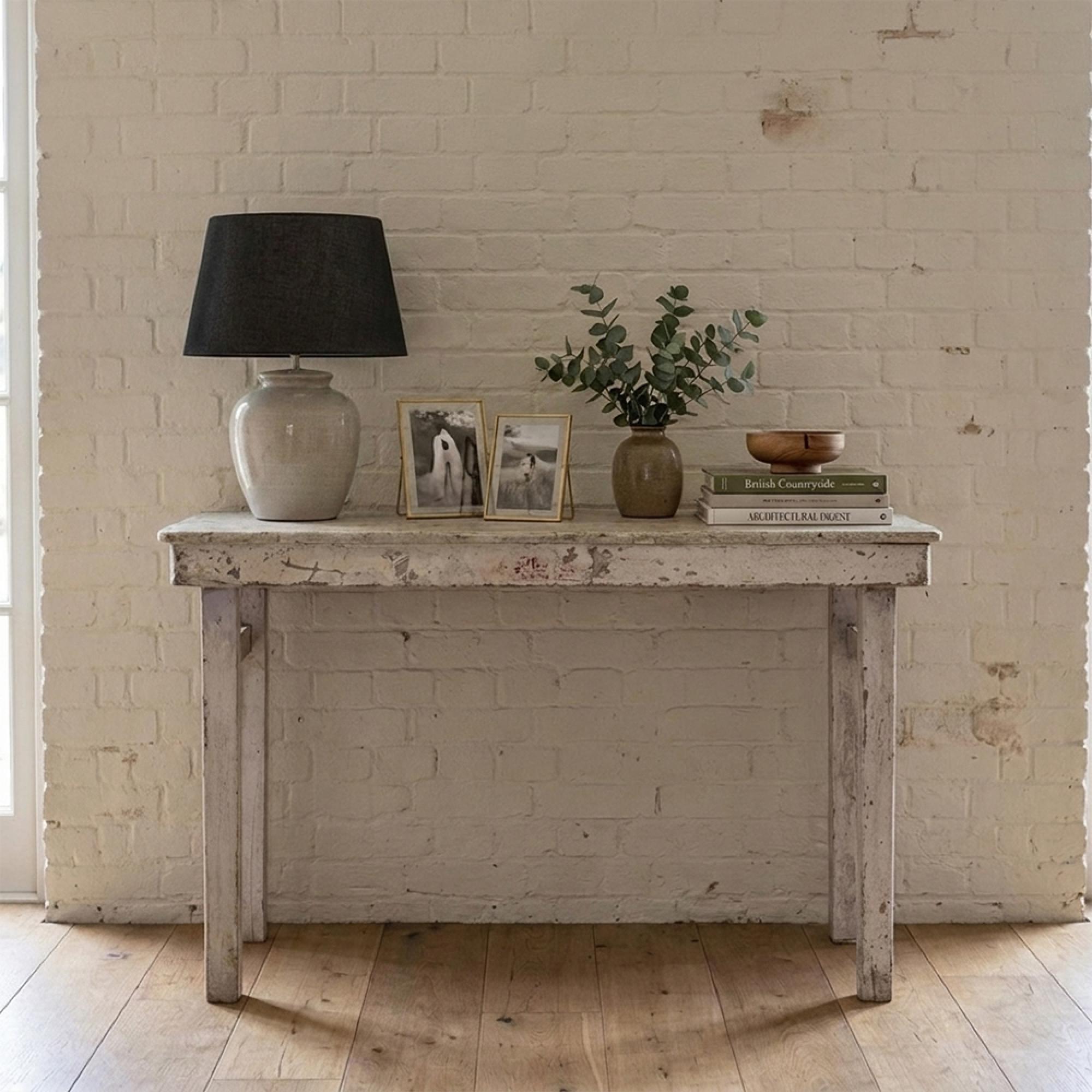 Console Table - Rustic whitewashed - Distressed Solid Wood