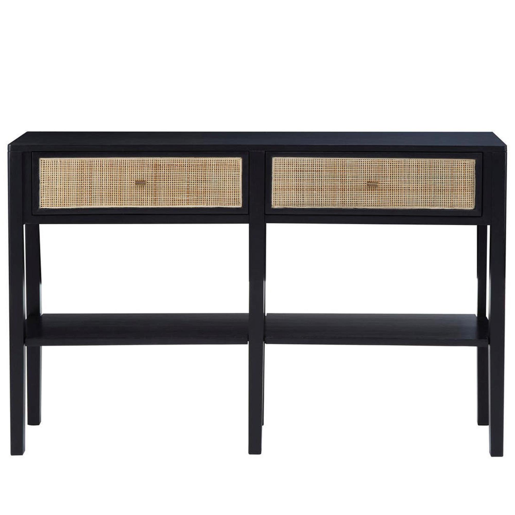 Corso Console Table - 2 Drawer - Black and Rattan