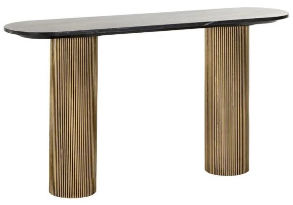 Dayton Black Marble Top Console Table with Gold Fluted Base