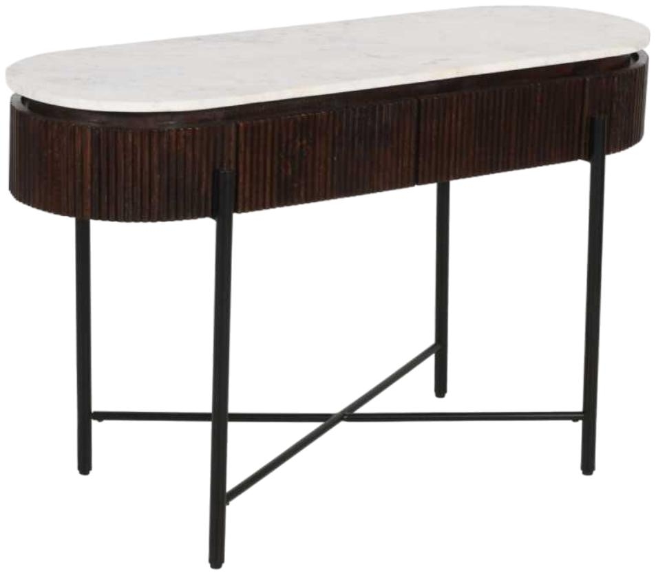 Fluted Console Table - 2 Drawer - White Marble Top