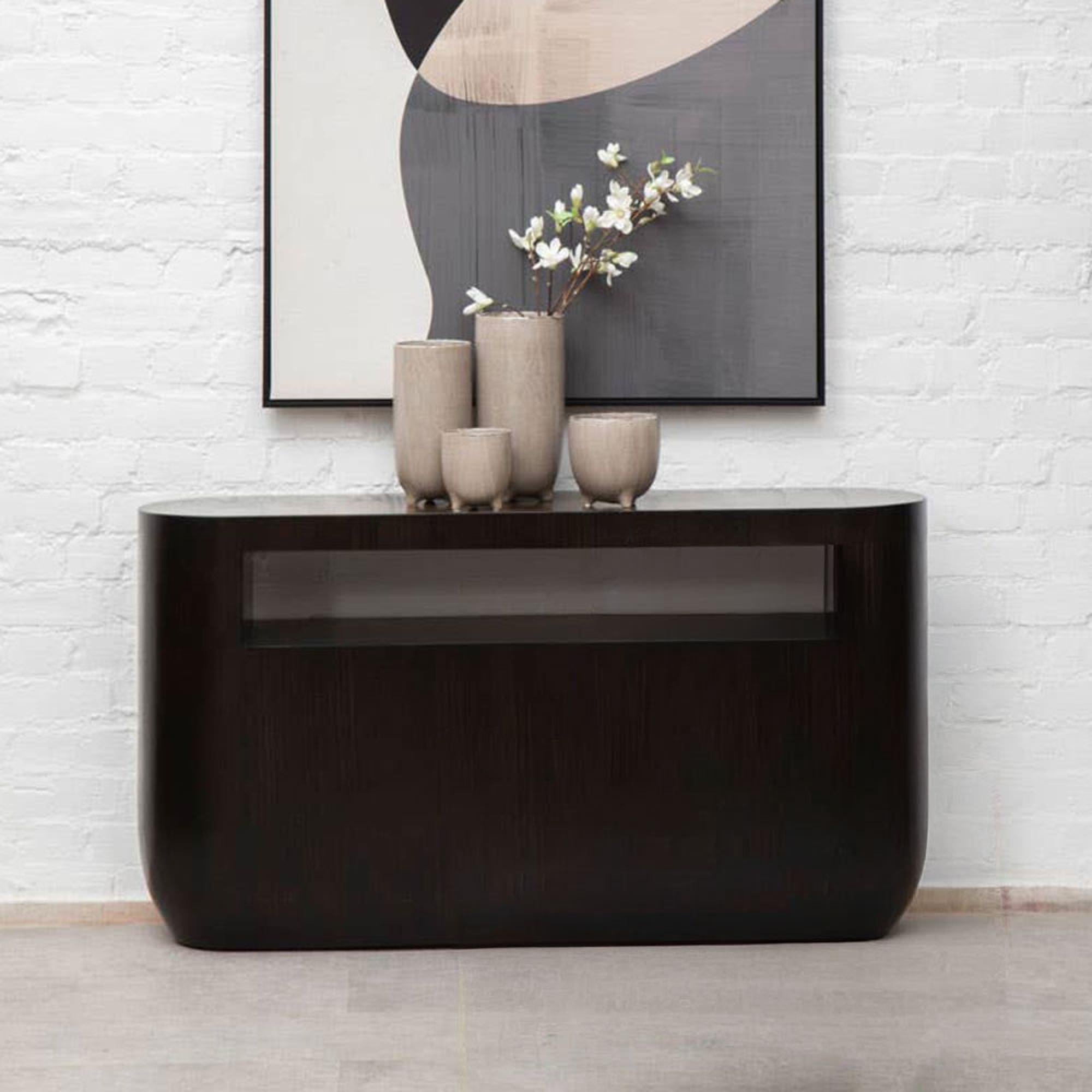 Gabelle Console Table - Oval - Dark Bamboo Wood