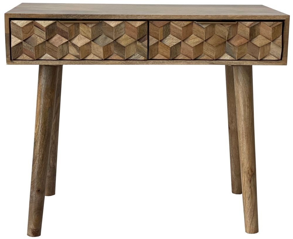 Geometric Carved Console Table - 2 Drawer - Mango Wood