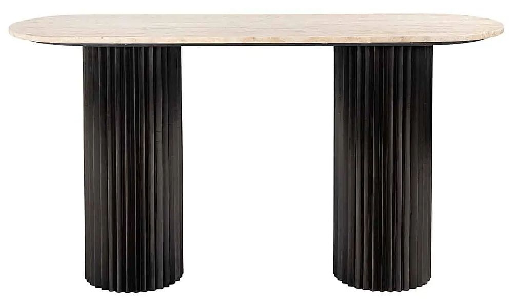 Hampton Travertine Beige Top Console Table with Black Fluted Base