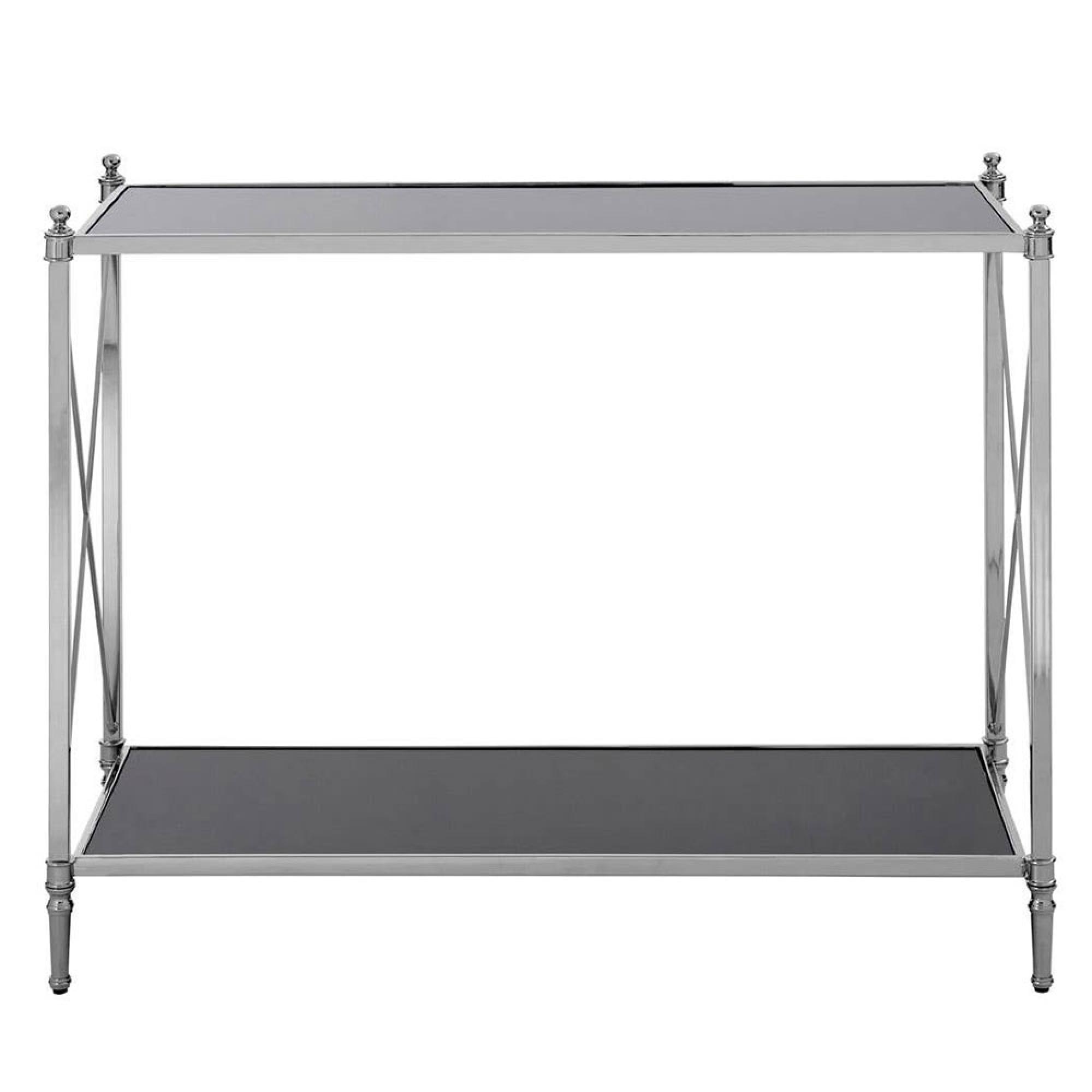 Hoffmann Console Table - Black Glass with Silver Metal