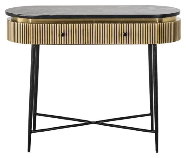 Ironville Brass Ribbed 2 Drawer Curved Console Table