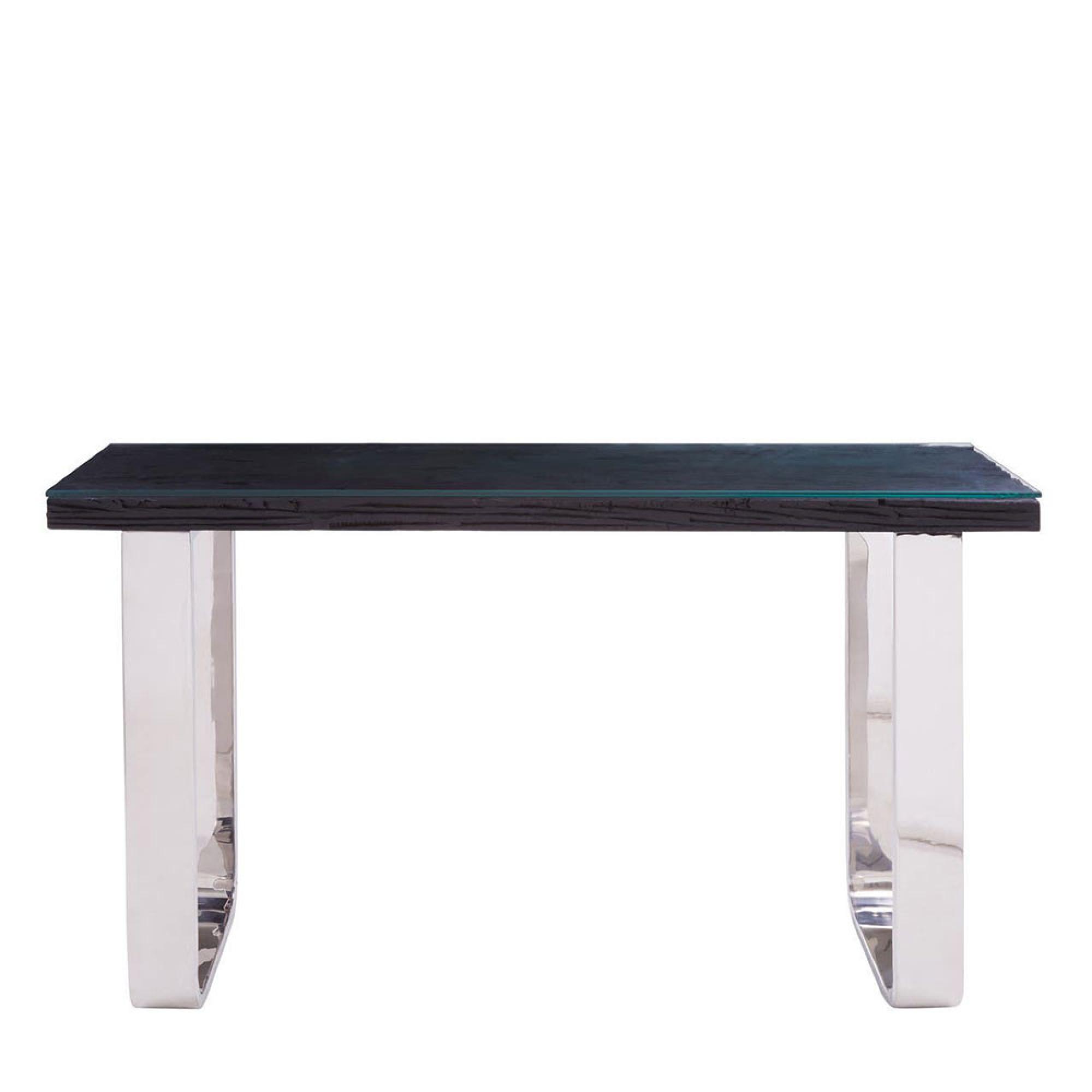 Kerala Console Table - Black Glass with Silver Base