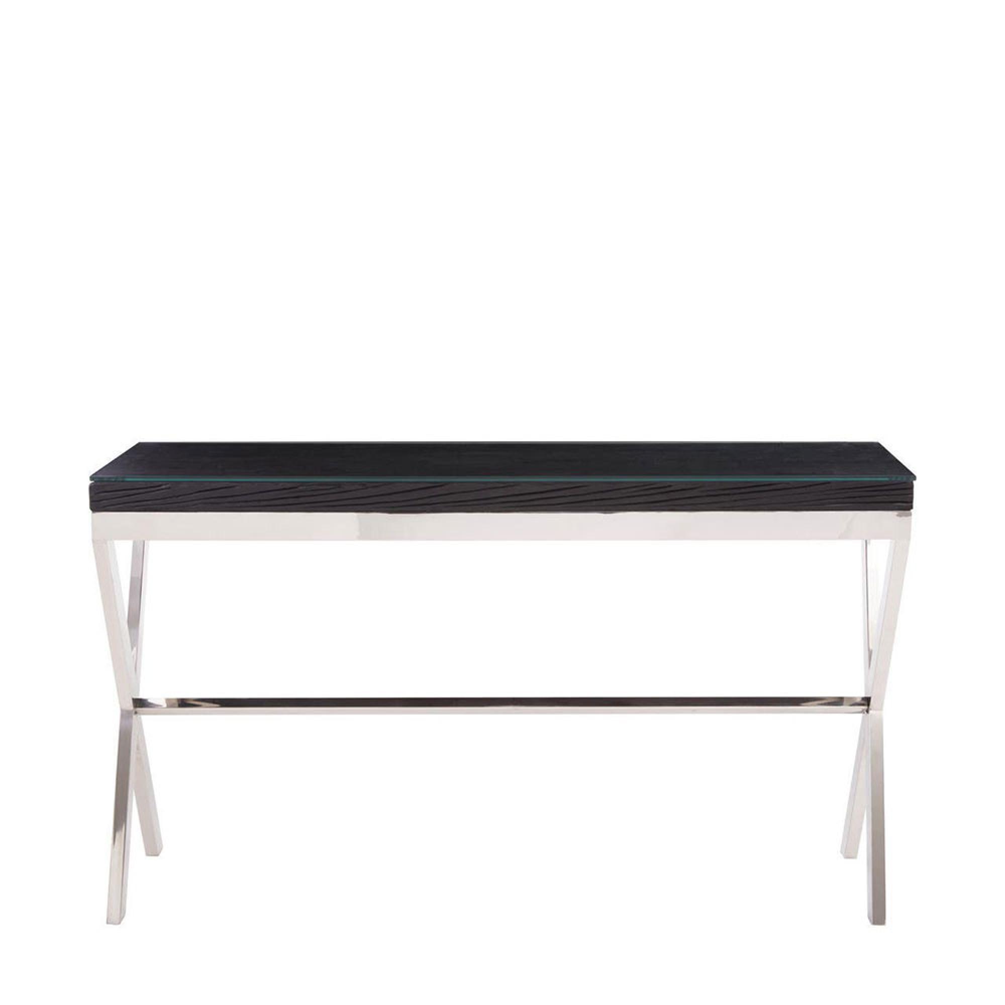 Kerala Console Table - Black Glass with Silver Cross Base