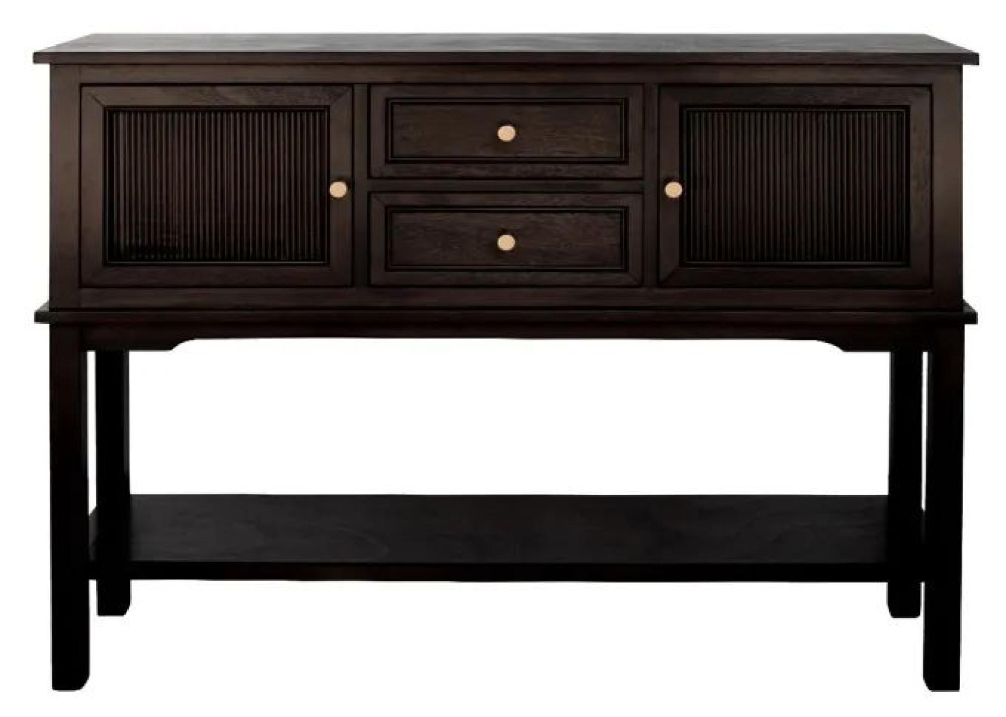 Lindon Hall Table - 2 Door - 2 Drawer - Walnut Brown - Gold Handles