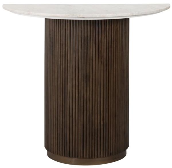 Mayfield White Marble Top Half Moon Console Table - Dark Wood Fluted Base