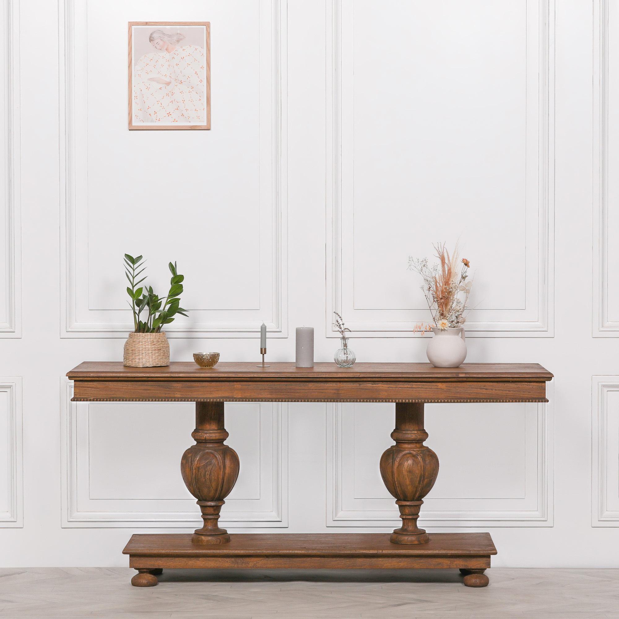 Rustic French Style Column Console Table - Carved