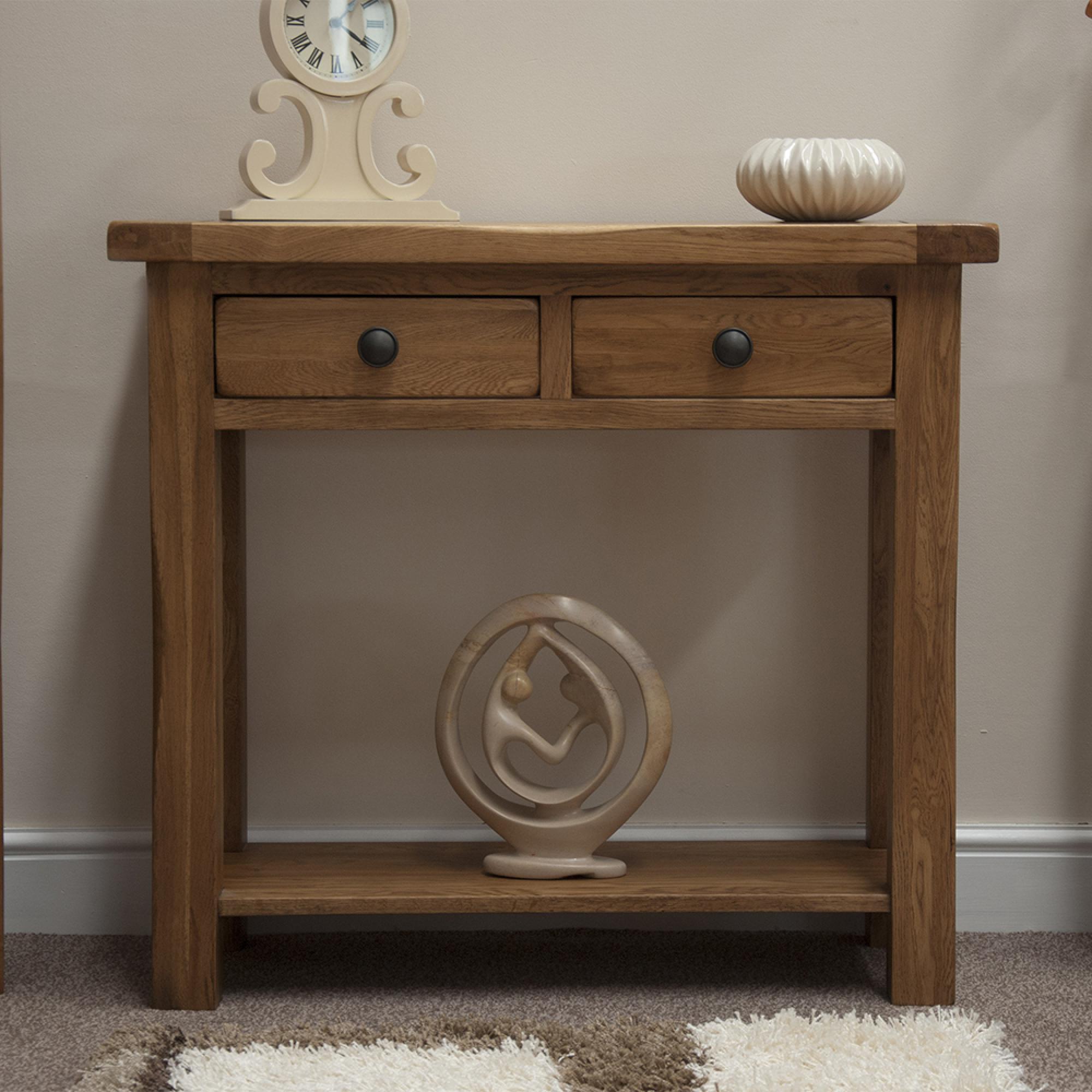 Rustic Oak Console Table - 2 Drawer - Oak