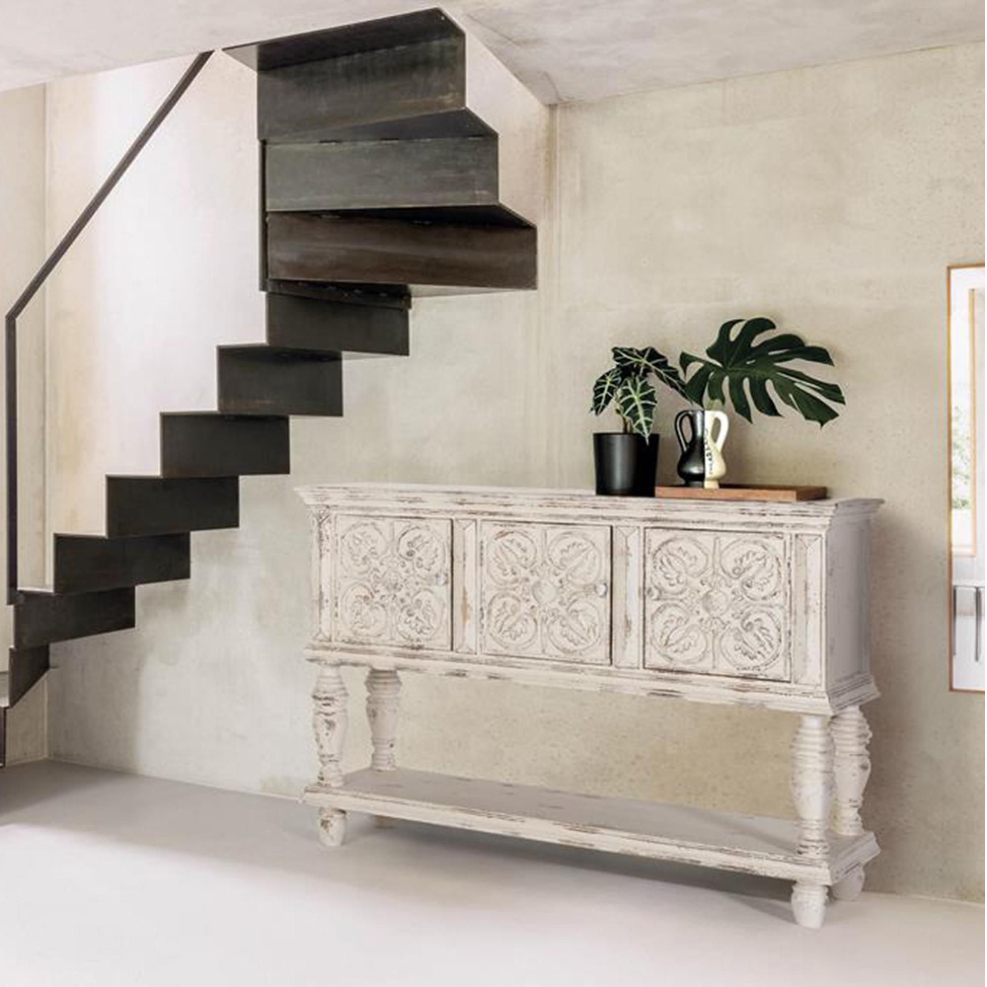 Spezia Console Table - White Carved Mango Wood - 3 Door