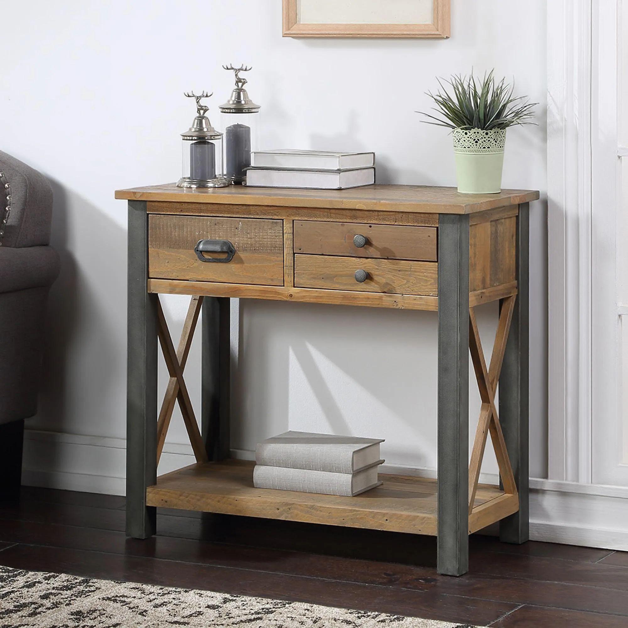 Urban Elegance Reclaimed Wood Console Table - 3 Drawer