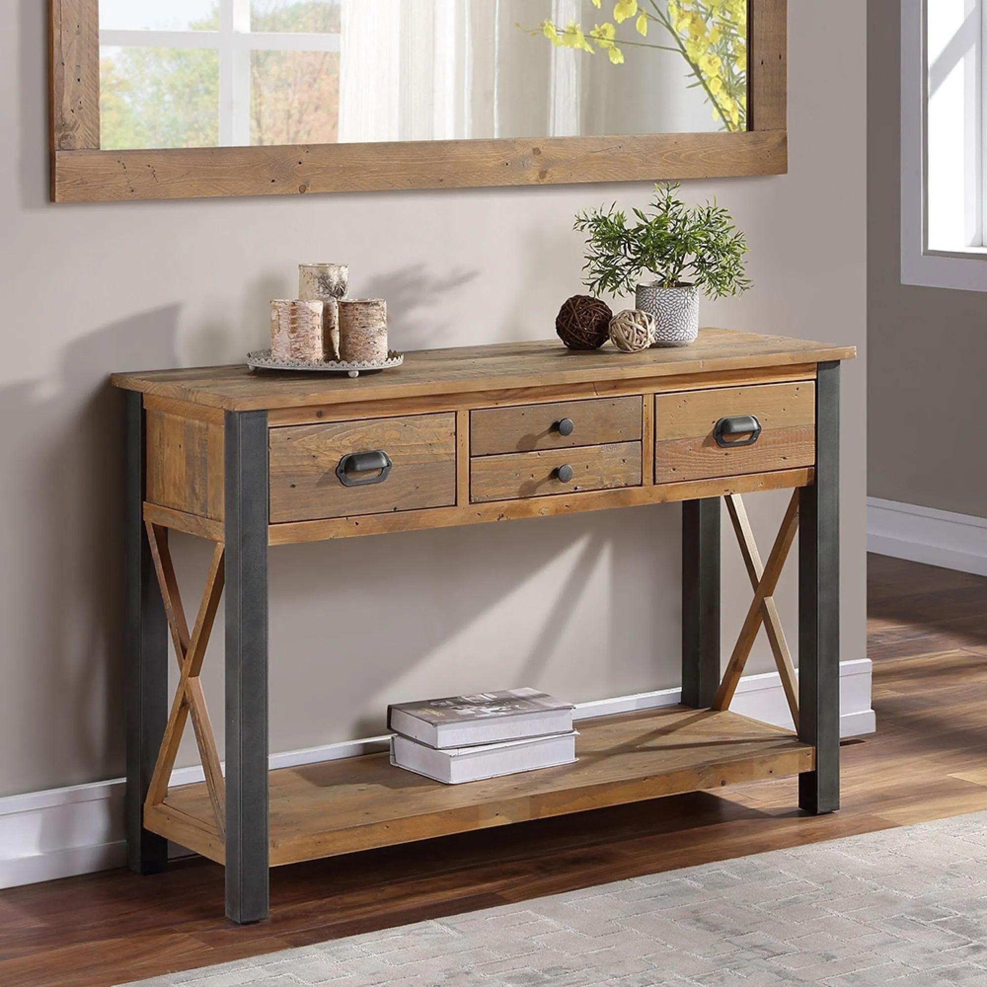 Urban Elegance Reclaimed Wood Console Table - 4 Drawer