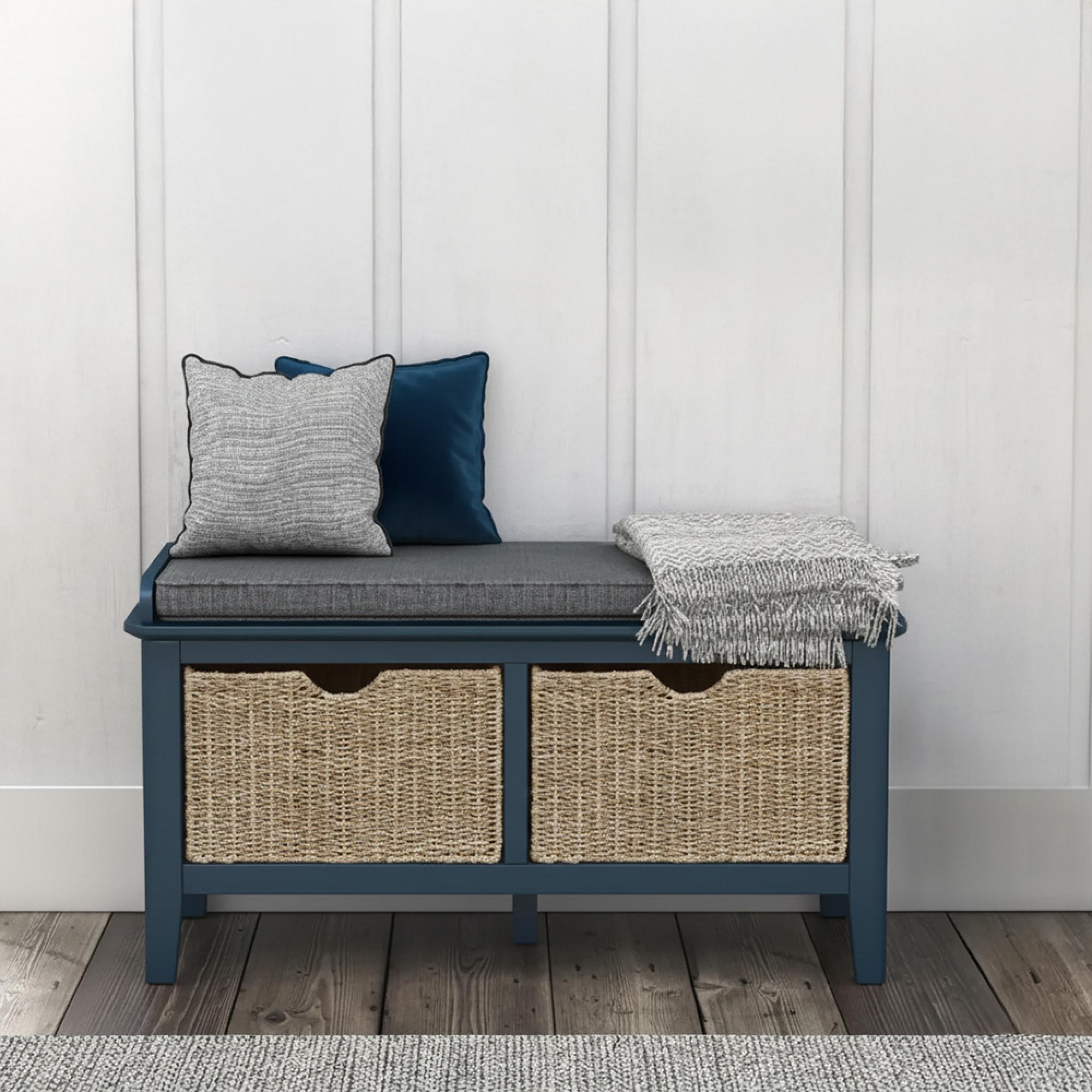 Harrogate Storage Bench - with Baskets - Blue