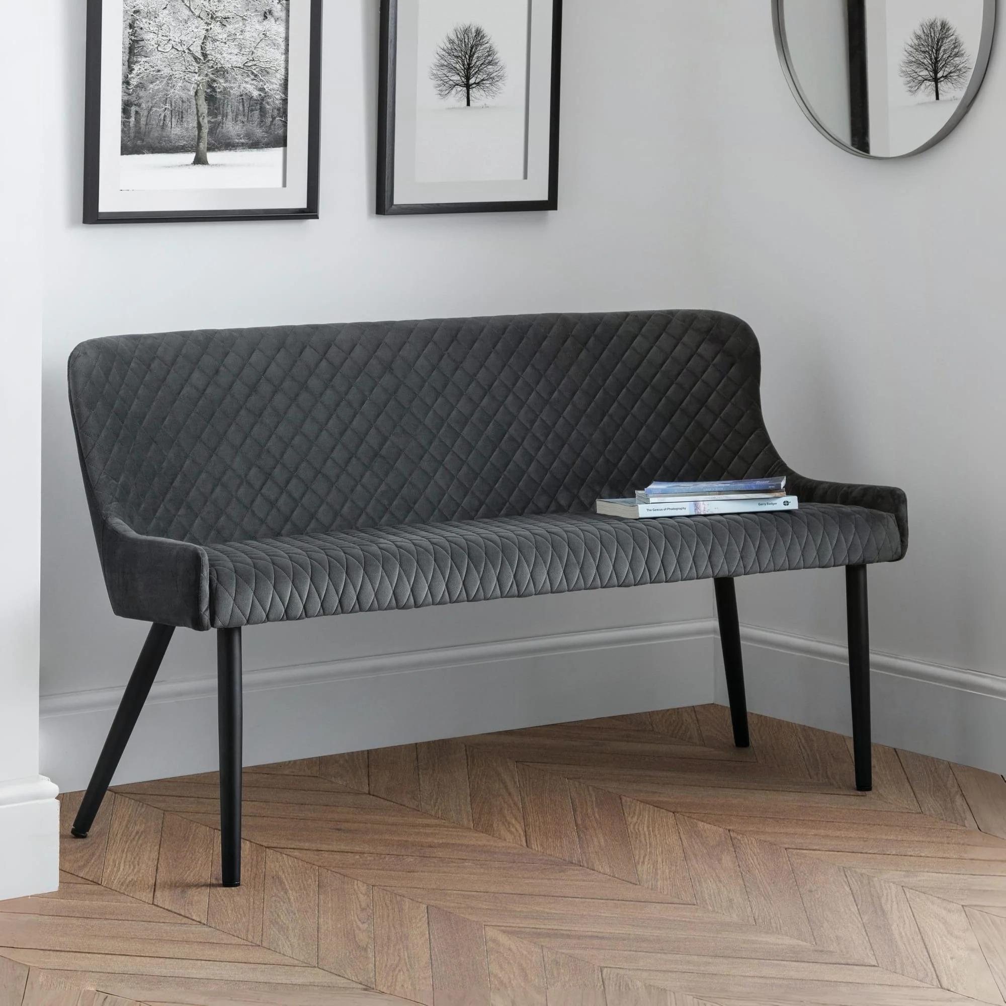 Luxe Grey Fabric High Back Bench