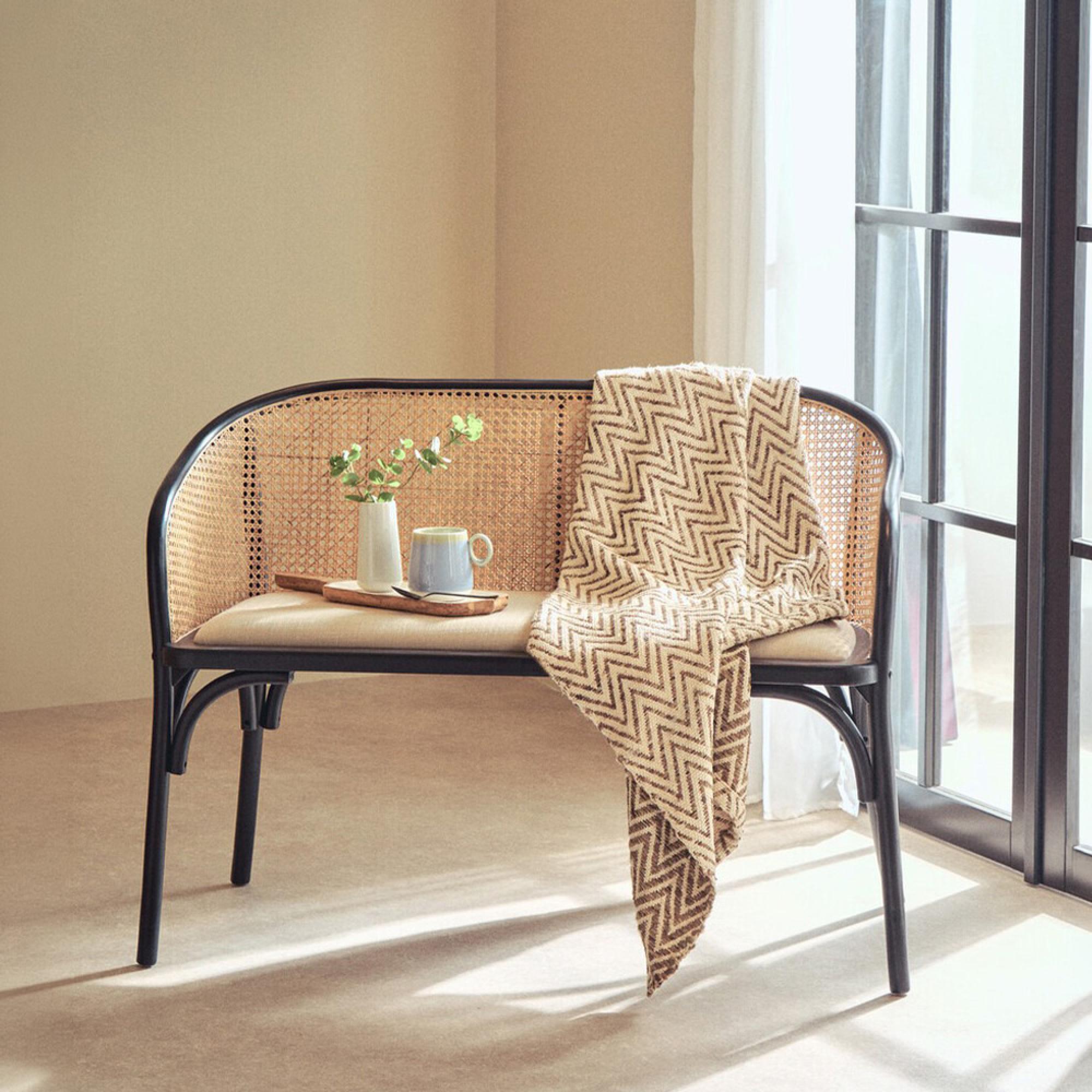 Cebu Bench - Black Beech Wood with Beige Fabric