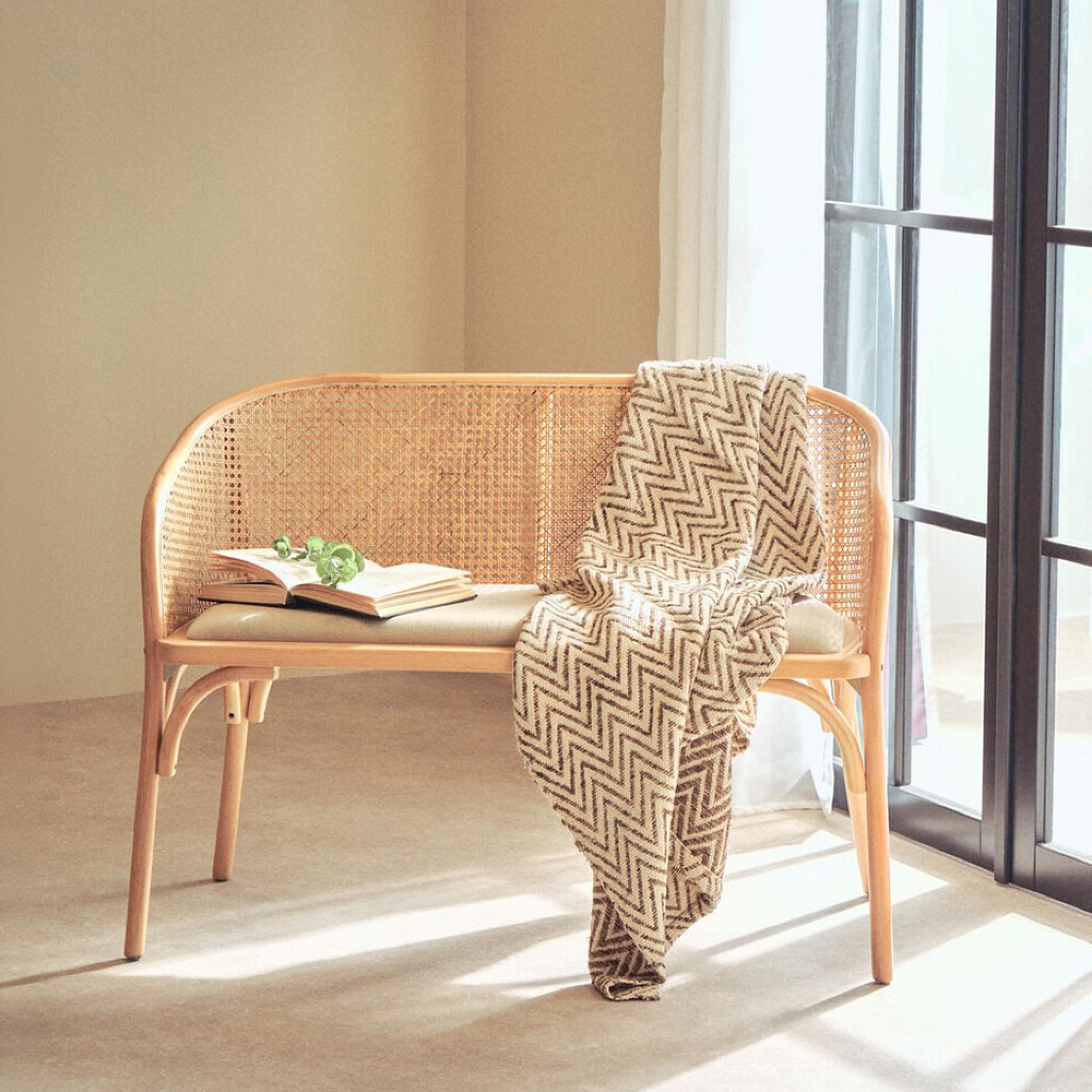 Cebu Bench - Natural Beech Wood with Beige Fabric
