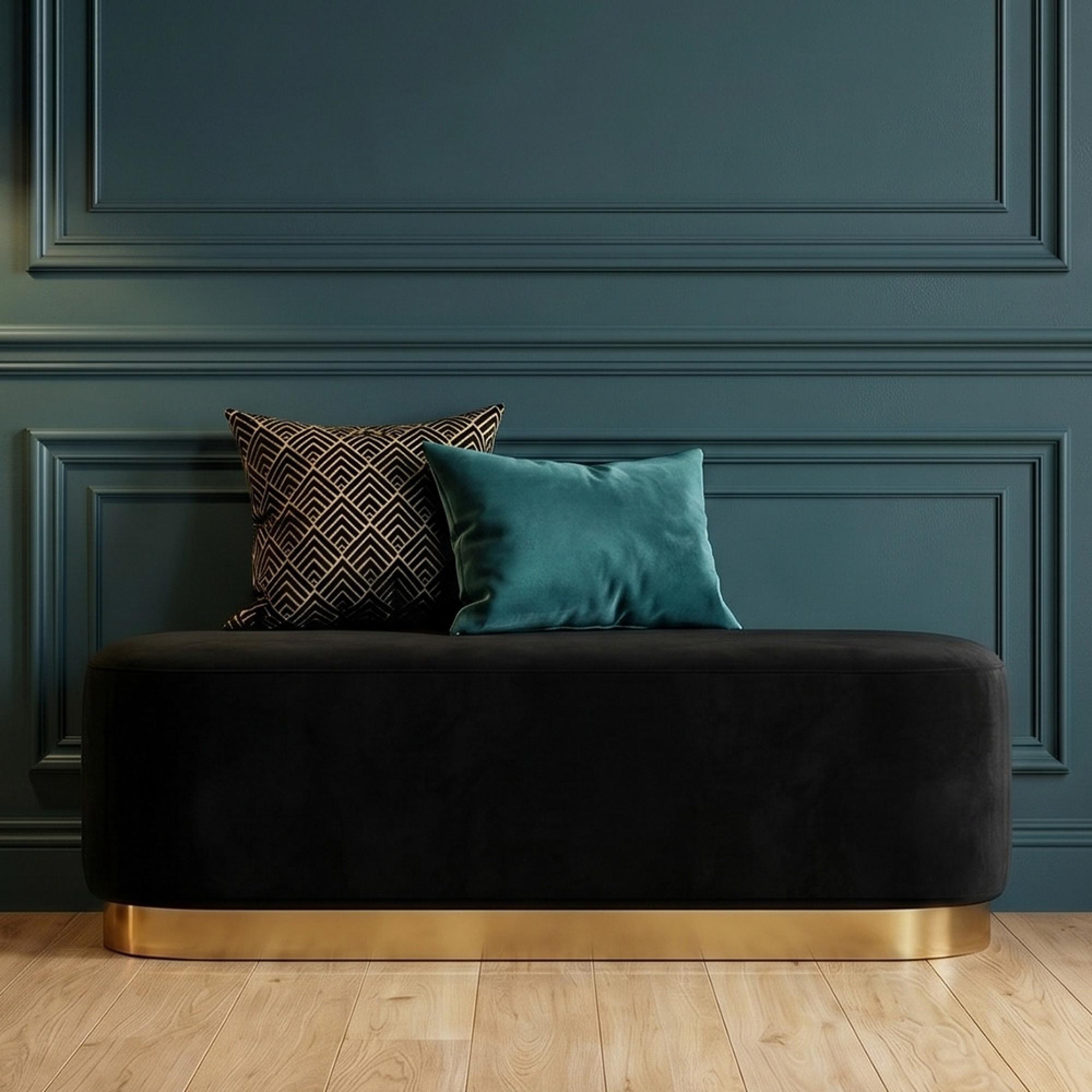 Hartford Bench - Black Velvet Fabric