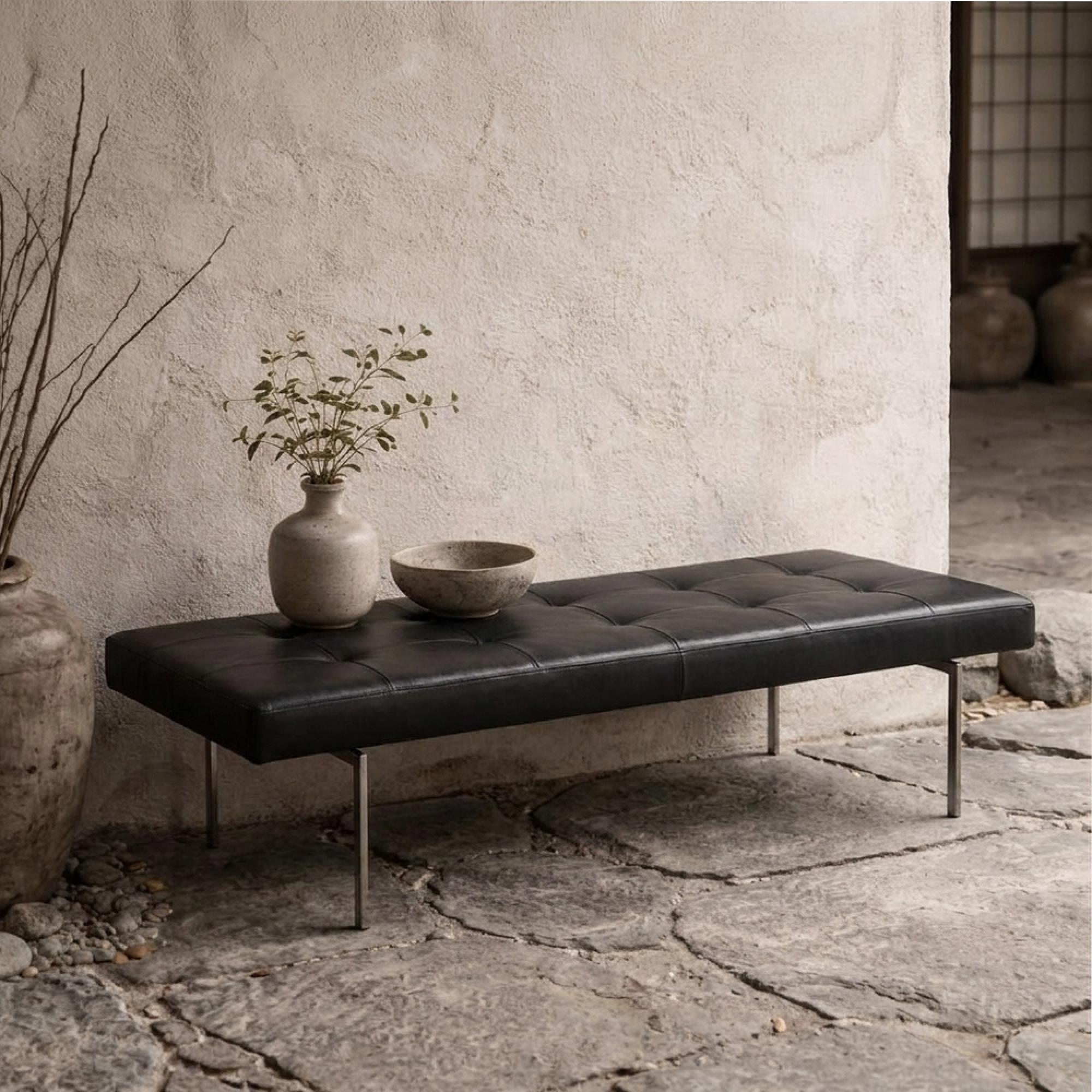 Darell Tufted Bench - Black - Leather and Metal
