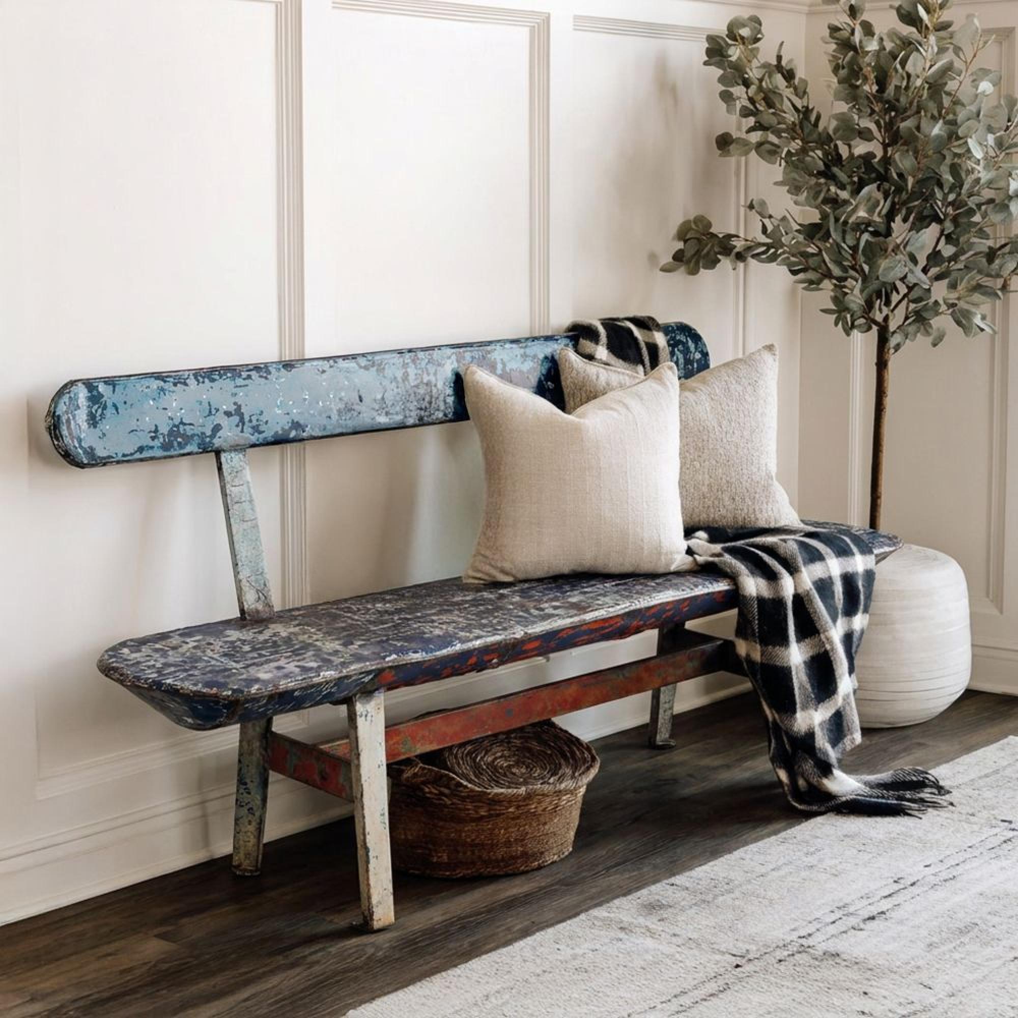 Distressed Bench - with Backrest - Multi Color - Metal