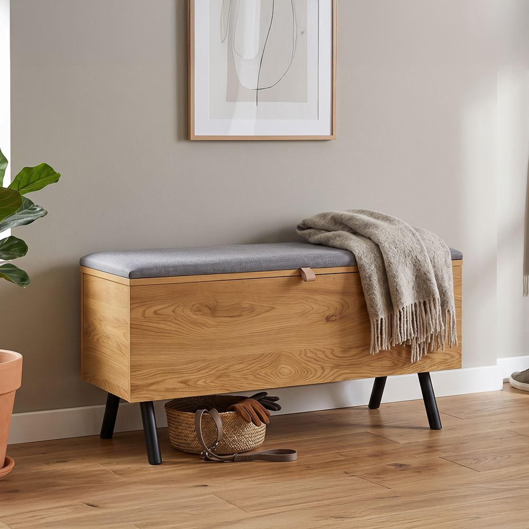 Barco Storage Bench - Grey and Natural - Fabric and Wooden