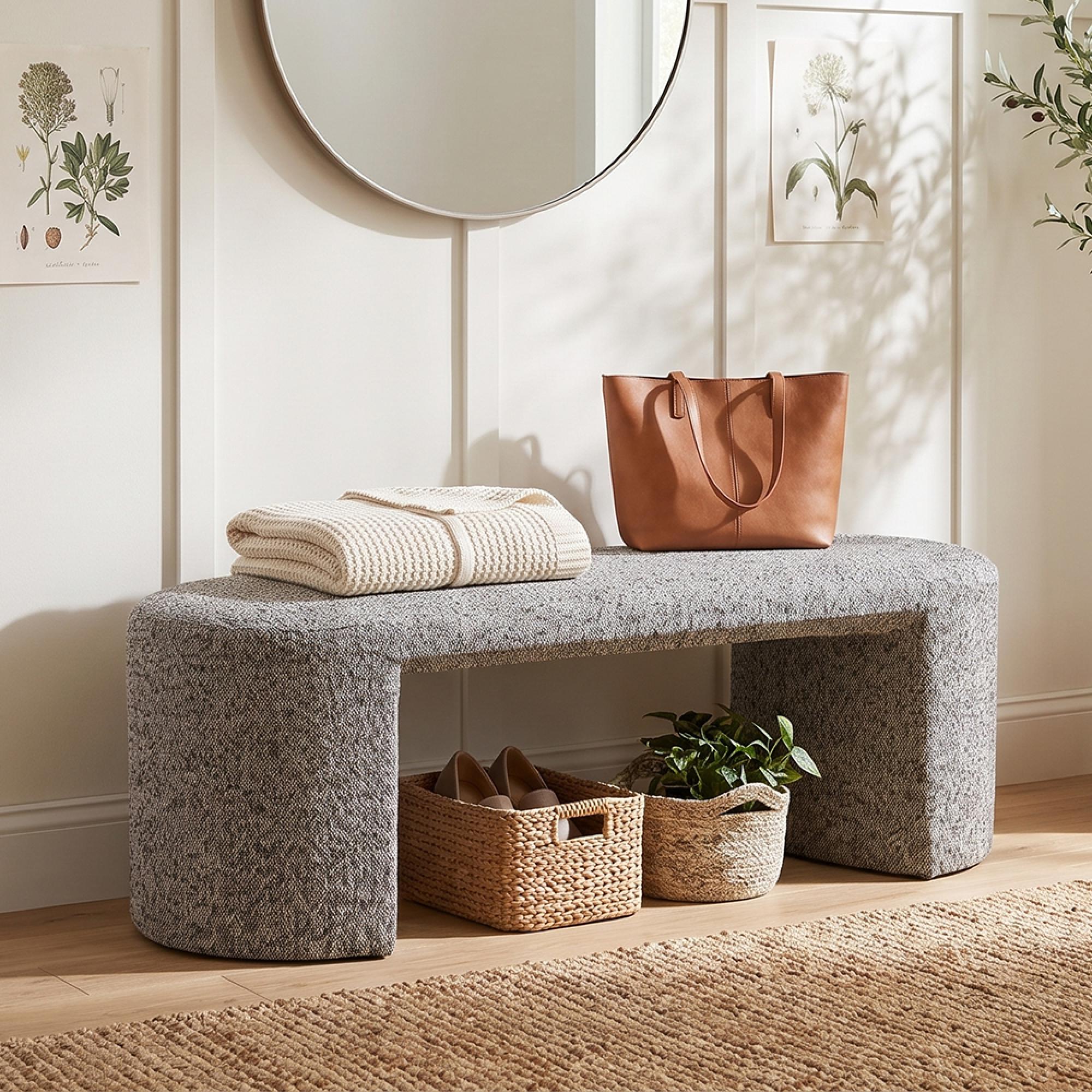 Westport Curved Hall Bench - Oval - Black and White - Fabric