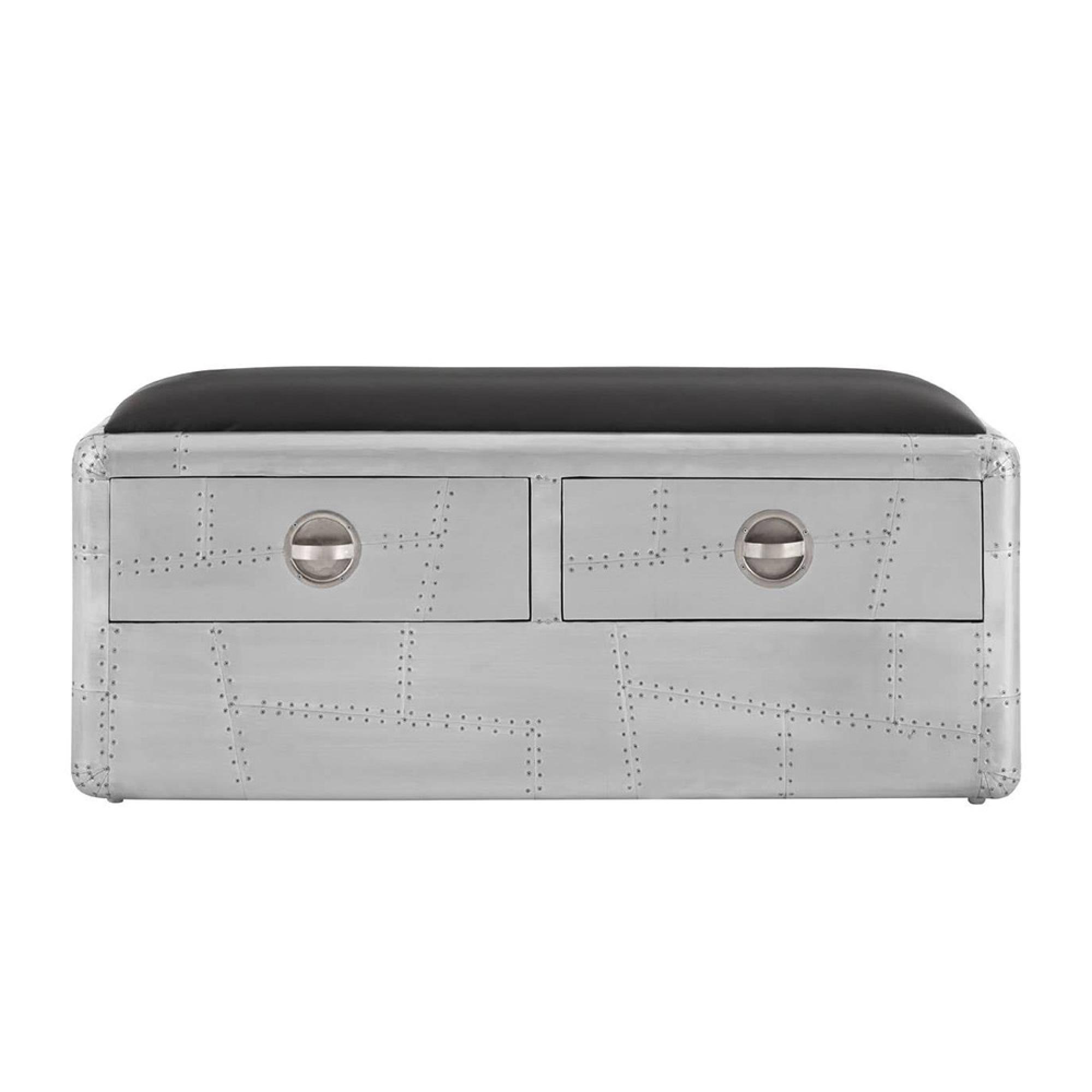 Avro Bench - 2 Drawer - Silver Aluminium Cladded