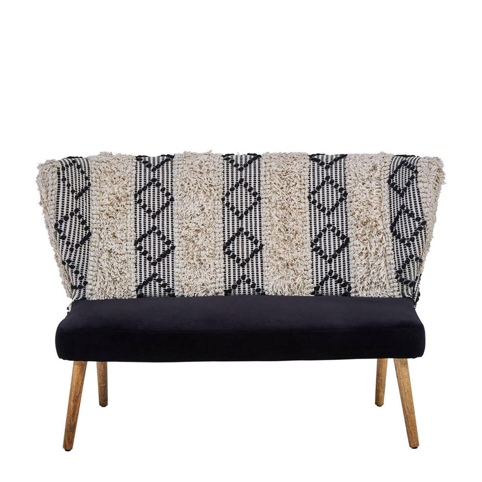 Cefena Bench - Moroccan - White and Black Fabric with Backrest