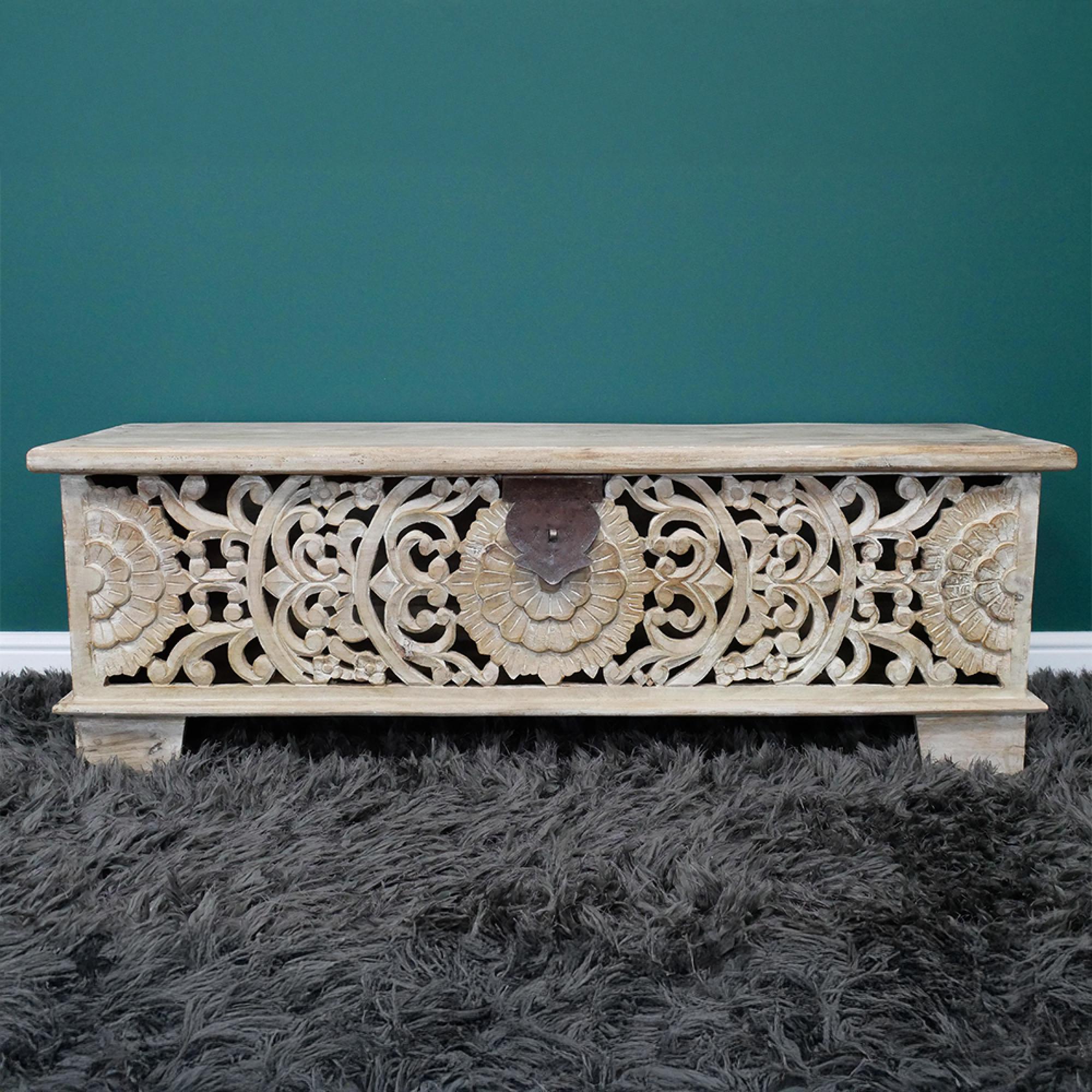 Storage Bench - Carved Mango Wood