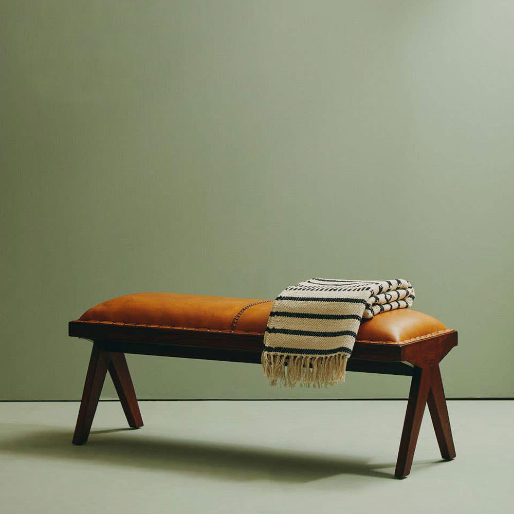 Inca Bench - Brown Leather with Teak Wood