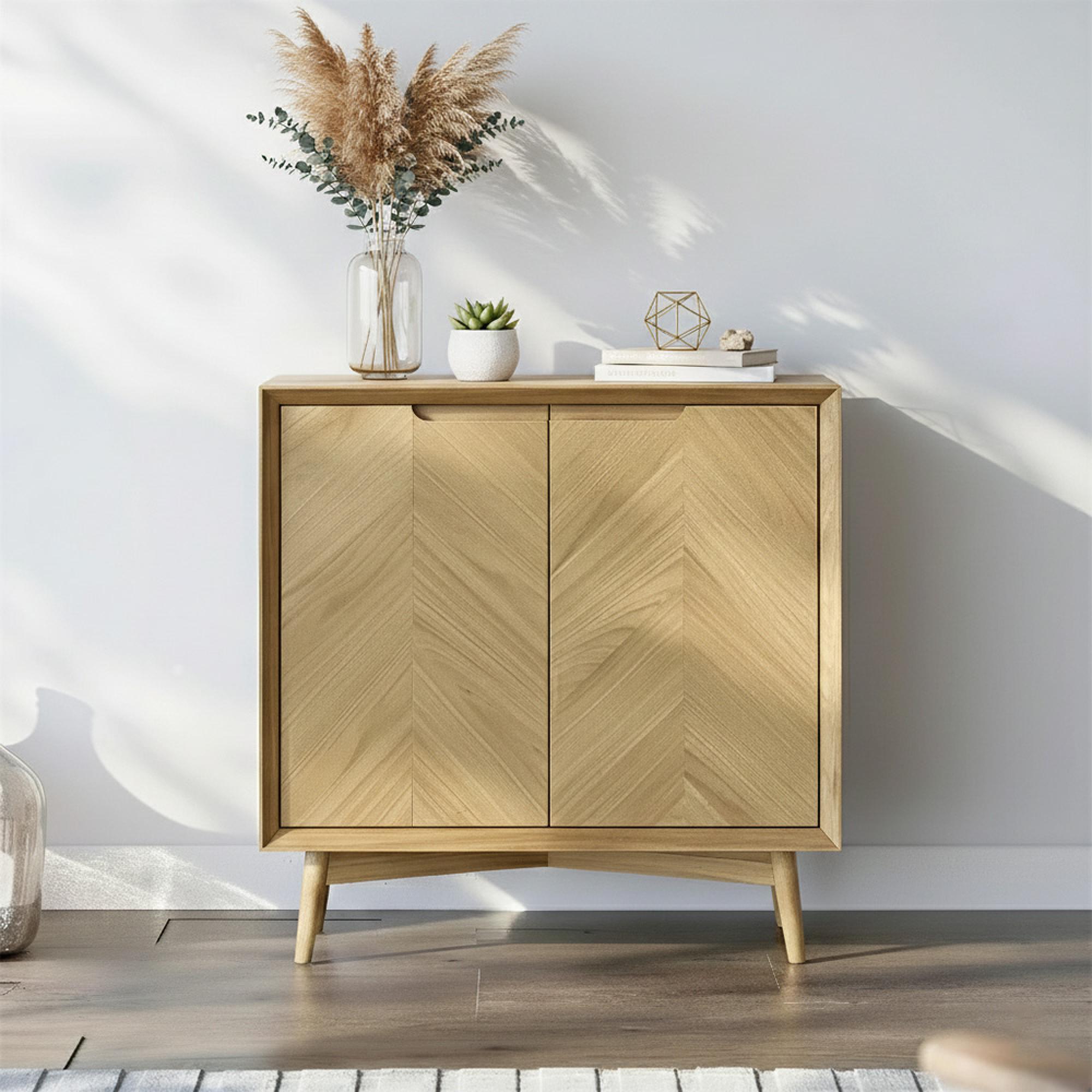 Valencia Herringbone Hall Cabinet - 2 Door - Oak