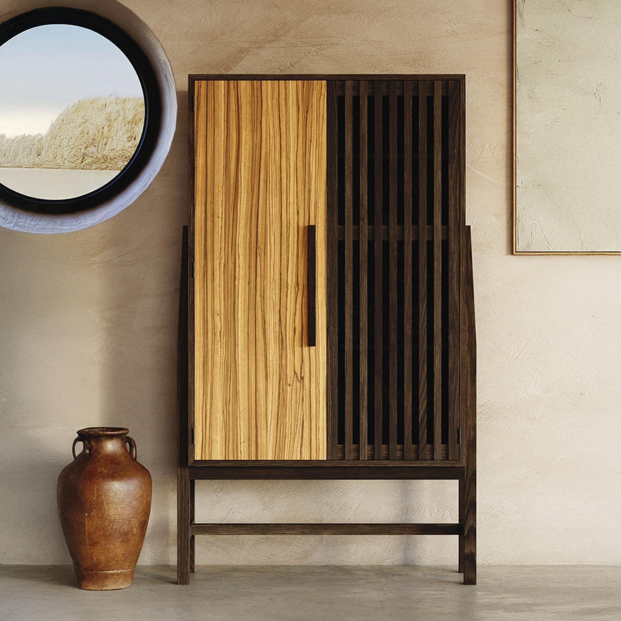 Abigail Ahern Batten Storage Unit - 2 Door - Tall - Zebrano Veneer