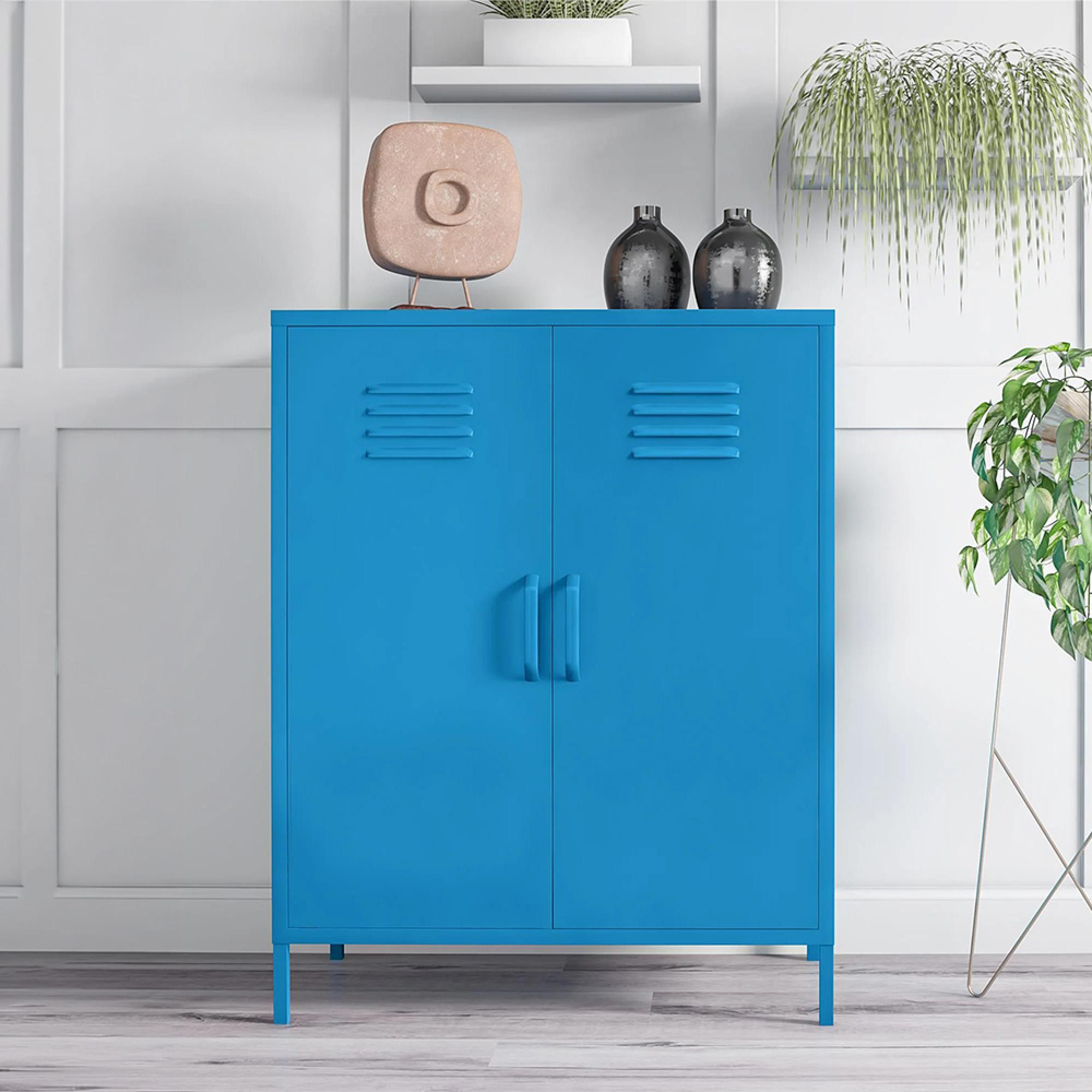 Novogratz Cache Locker Storage Cabinet - Blue - 2 Doors - 3384810COMNUK