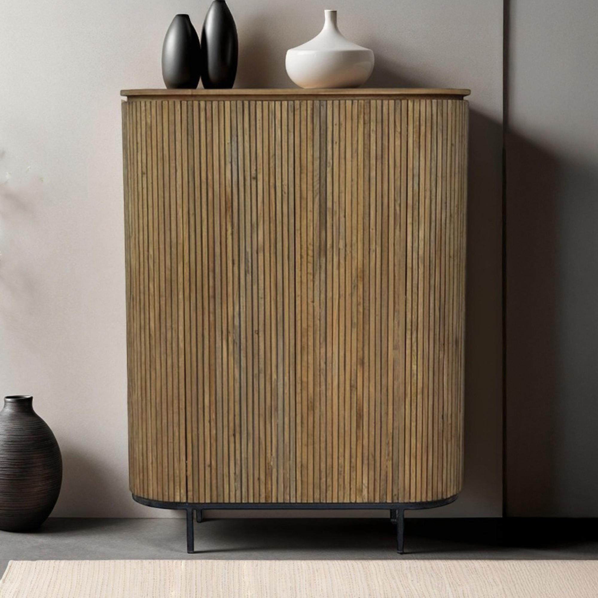 Lausanne Curved Fluted Hall Cabinet - 2 Door - Natural - Teak Wood