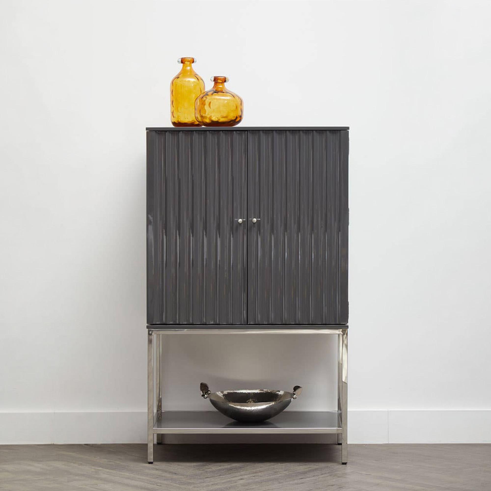 Genoa Hall Cabinet - 2 Door - Fluted - Grey