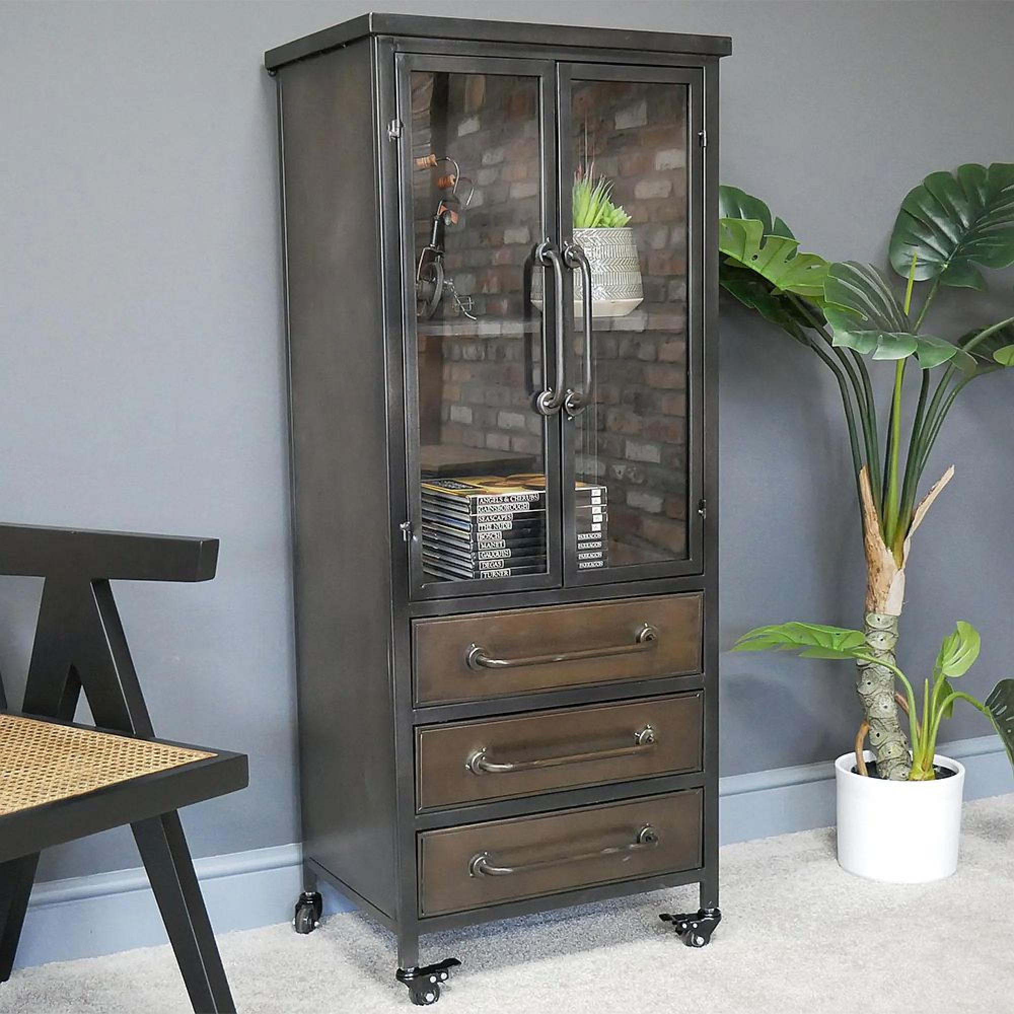 Clearance - Display Cabinet - 2 Door - Bronze Metal and Glass - Industrial - FSS17343