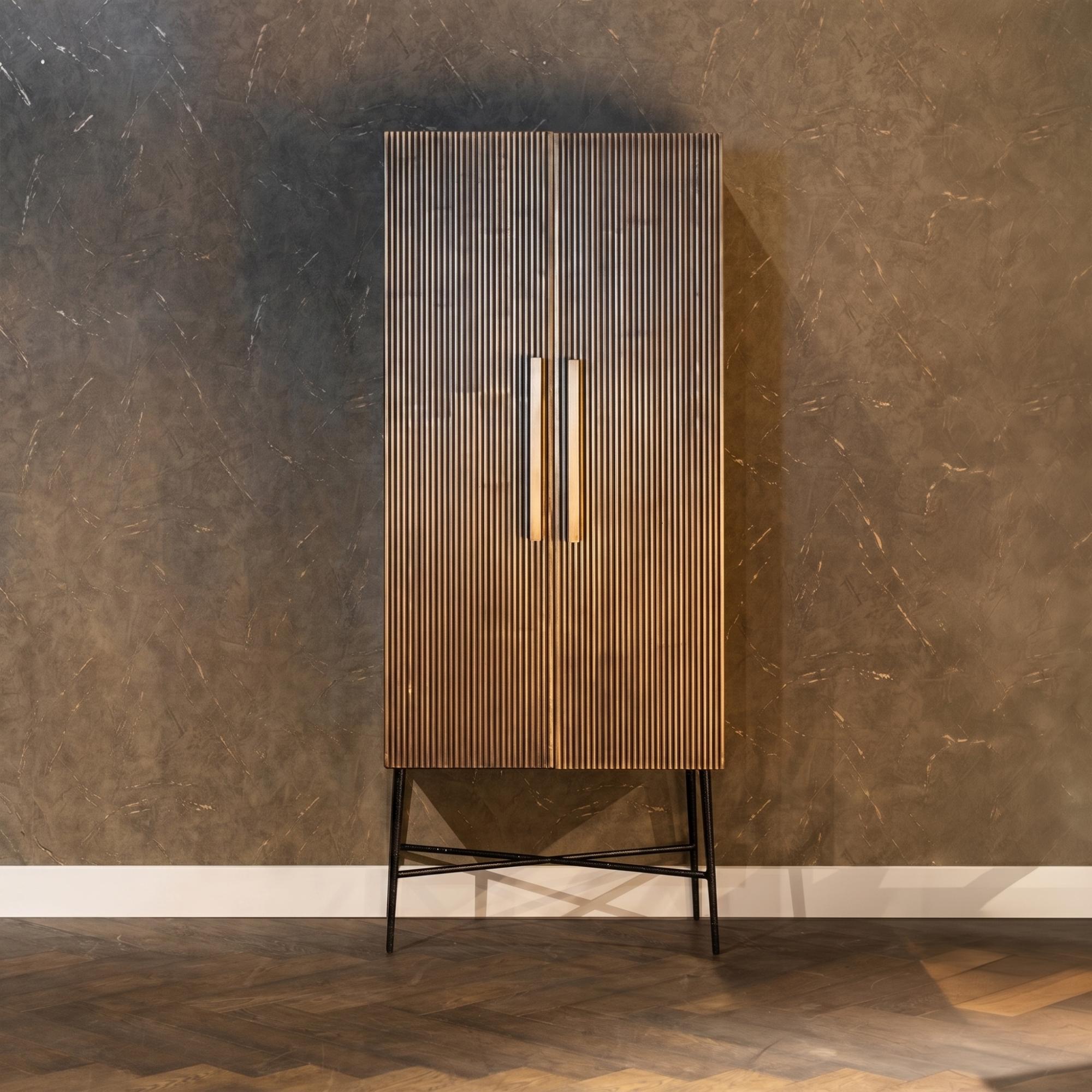 Ironville Brass Ribbed 2 Door Tall Cupboard