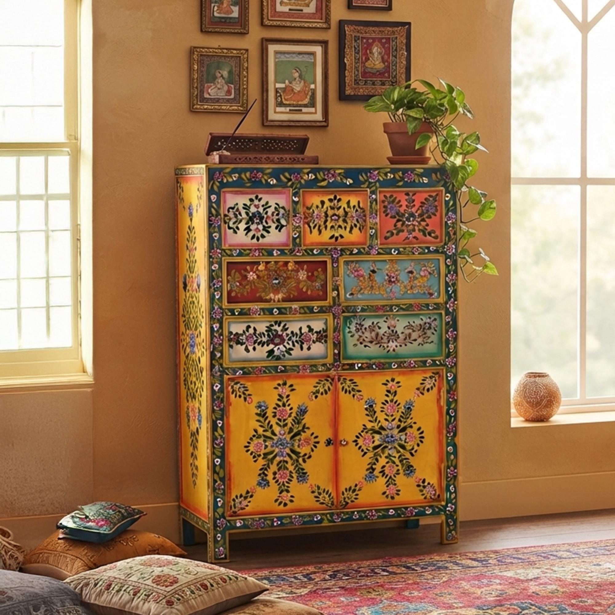 Clearance - Wauzeka Hall Cabinet - Multicolor - Mango Wood - Painted - 2 Door - FSS17385
