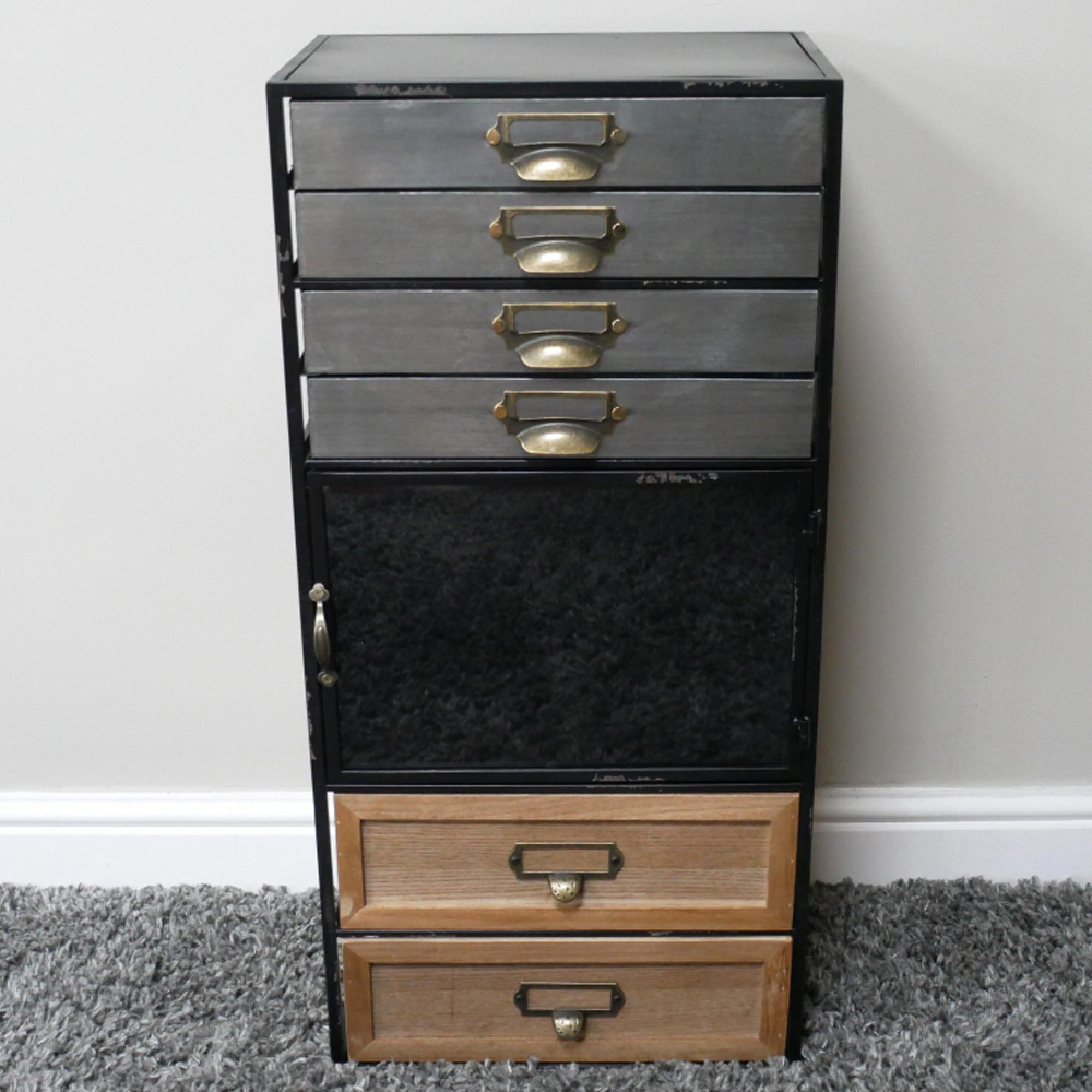 Industrial Cabinet - 1 Door - 6 Drawer - Fir Wood and Metal