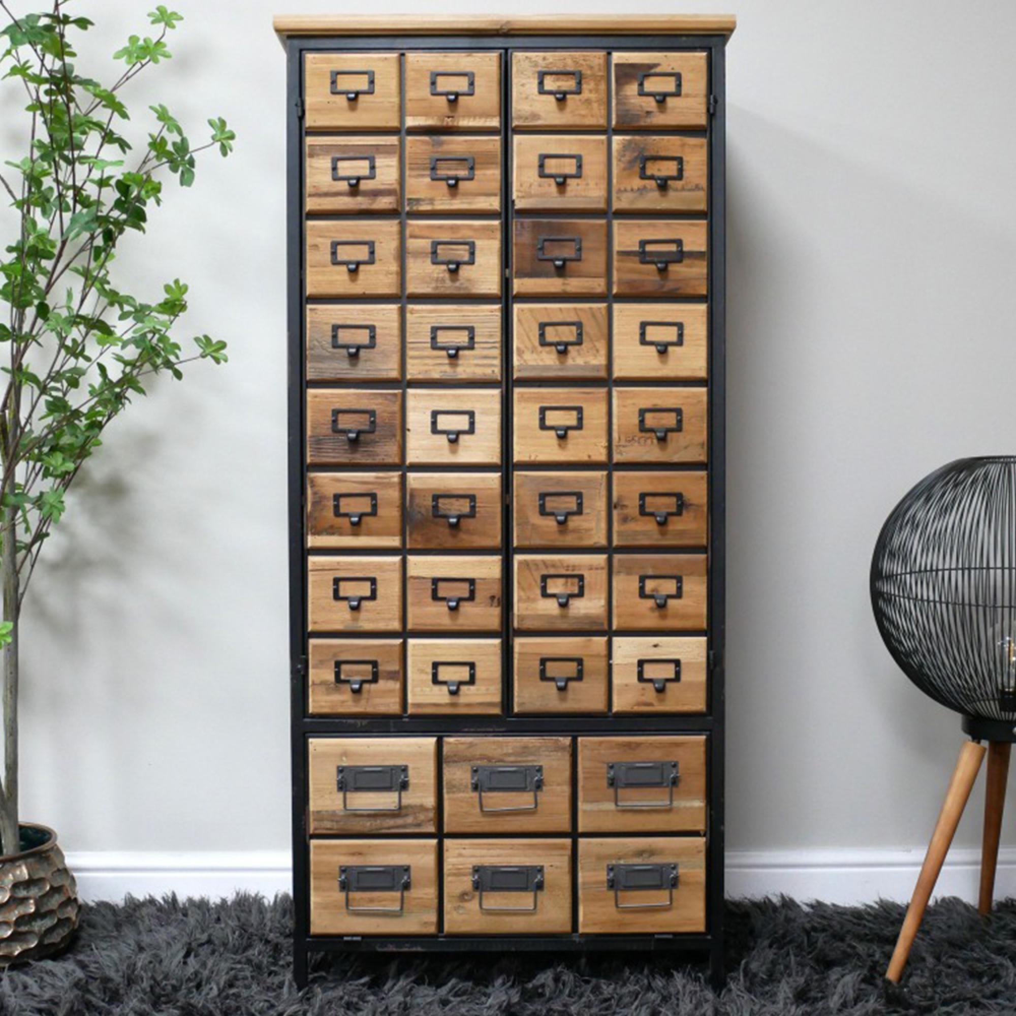 Storage Hall Cabinet - 3 Door - Fir Wood and Metal