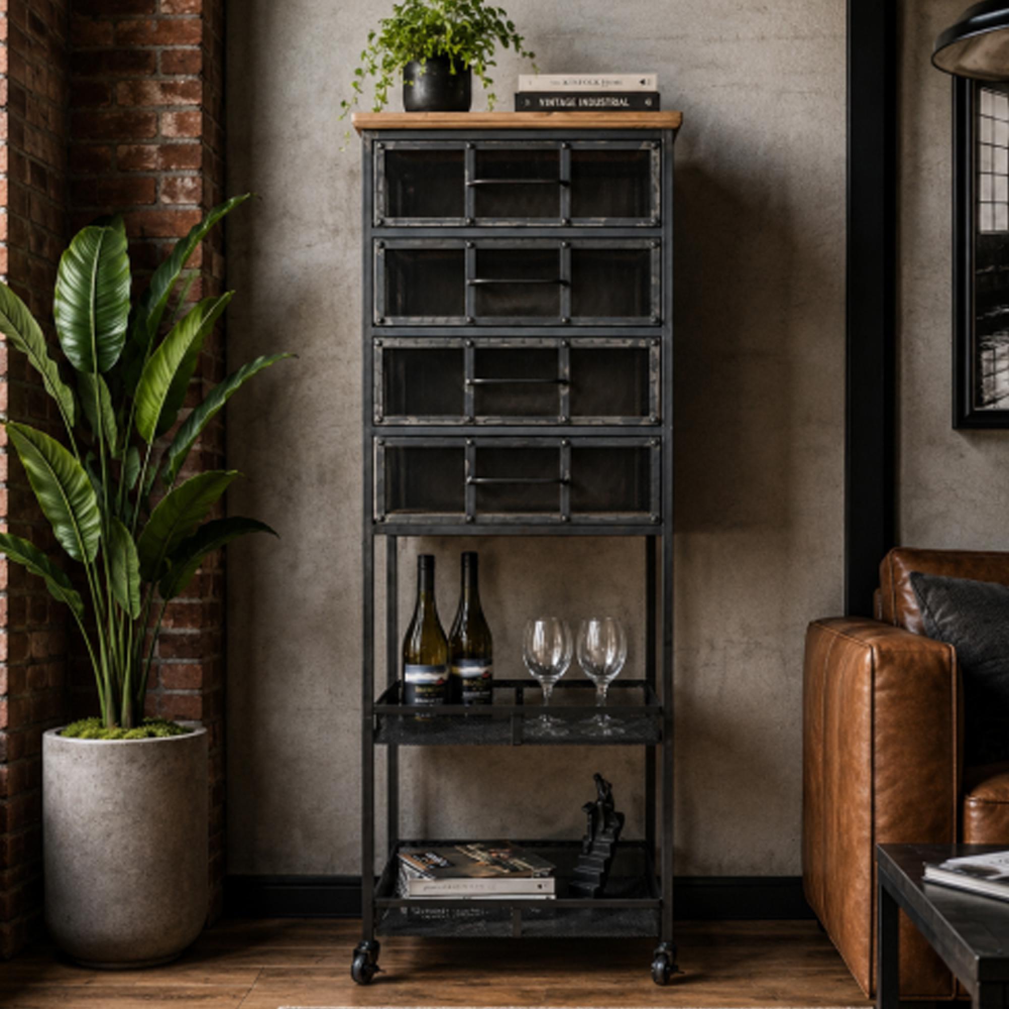 Industrial Storge Cabinet - Wine Rack - Black - on Wheels - Metal