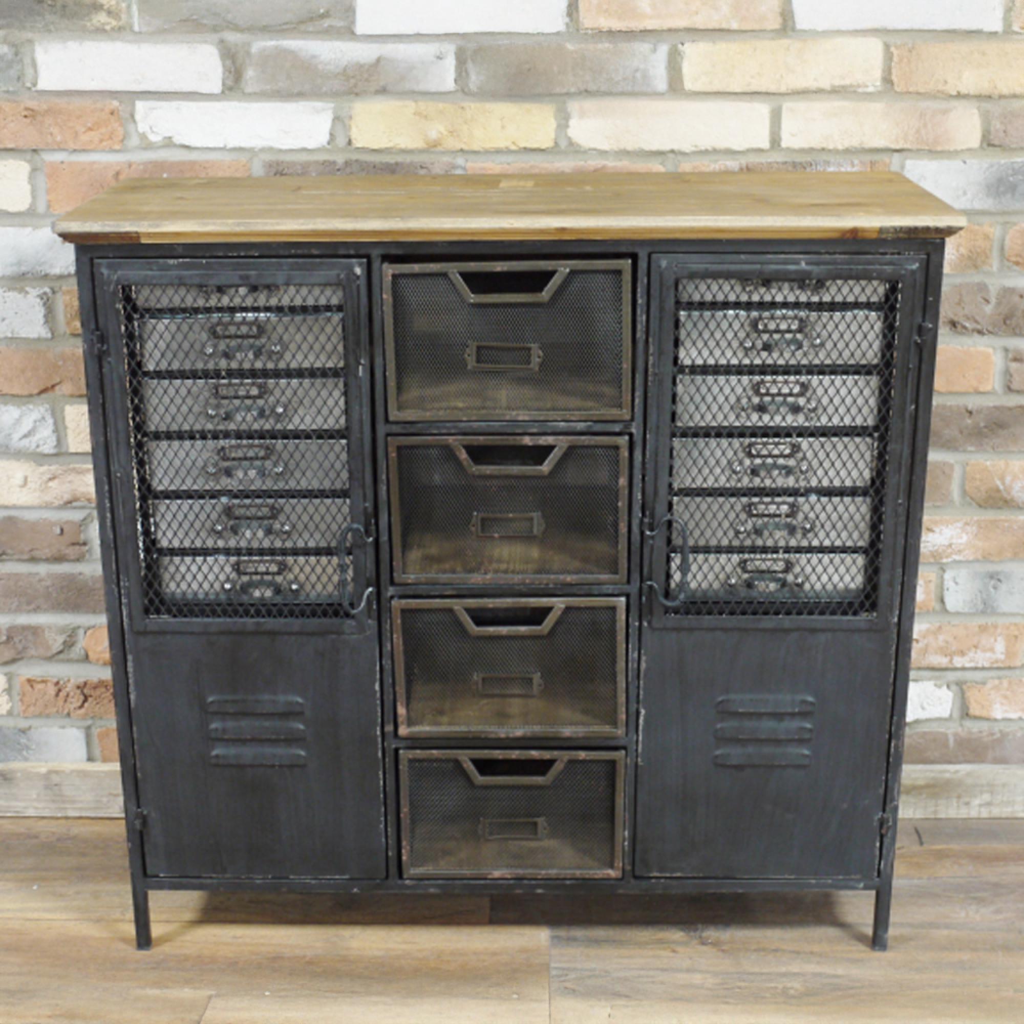 Industrial Cabinet - Distressed Black - 2 Door - Metal