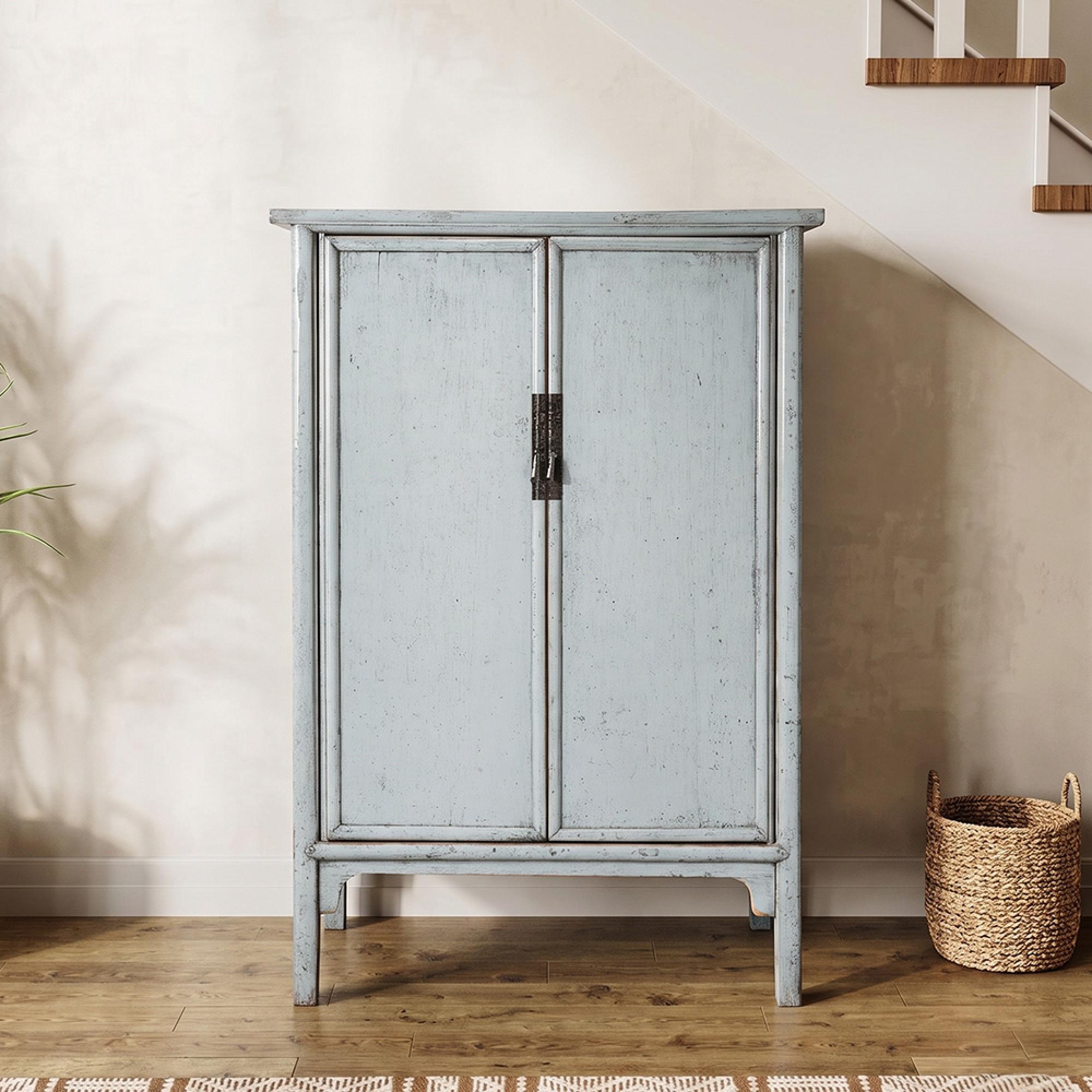 Distressed Storage Cabinet - 2 Door - 2 Drawer - Grey - Elm Wood