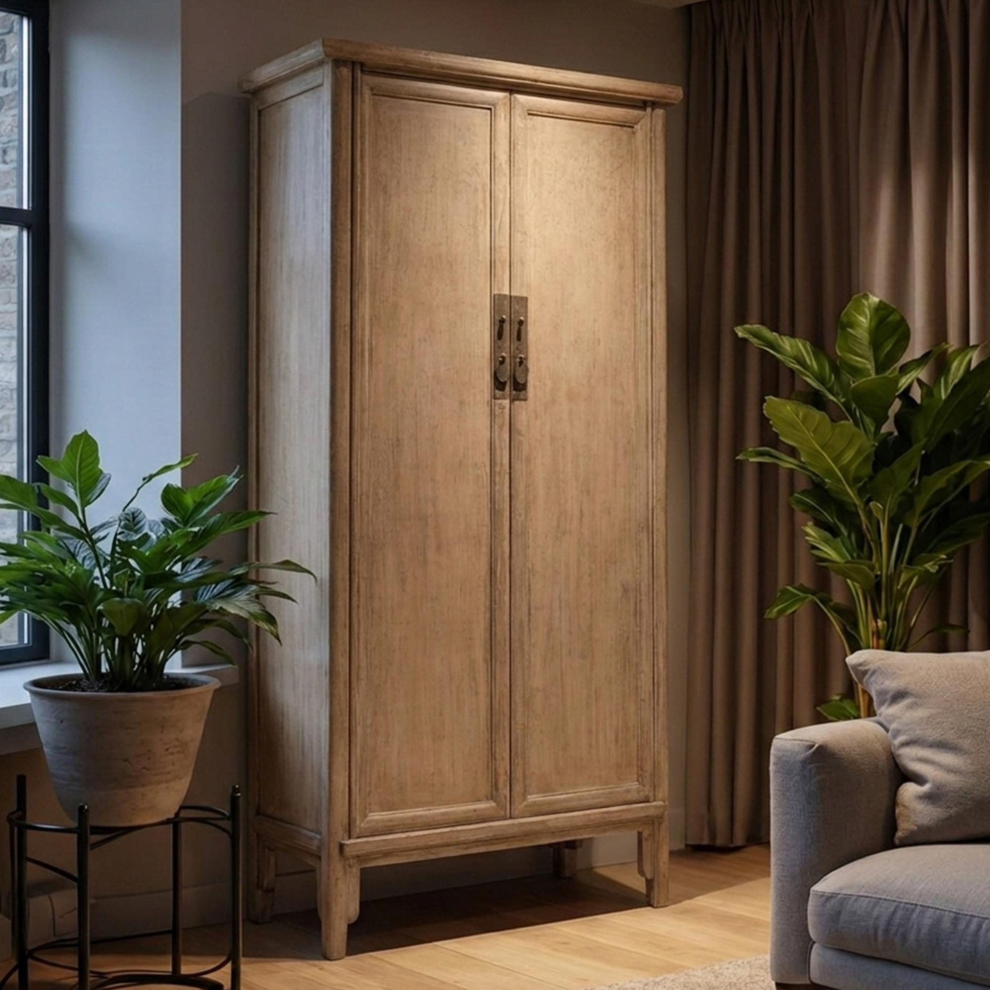 Distressed Storage Cabinet - 2 Door - 2 Drawer - Natural - Wooden