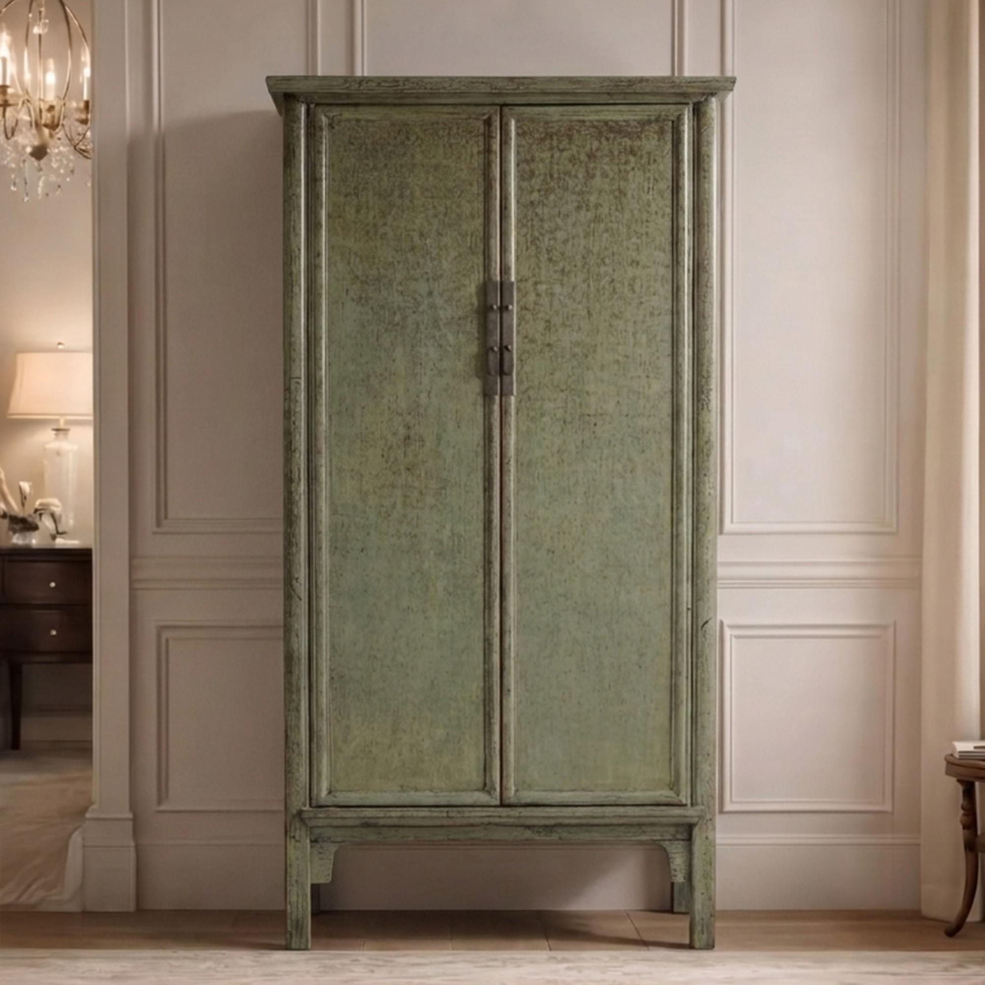 Unique One of a Kind - Distressed Storage Cabinet - 2 Door - 2 Drawer - Sage Green - Elm Wood