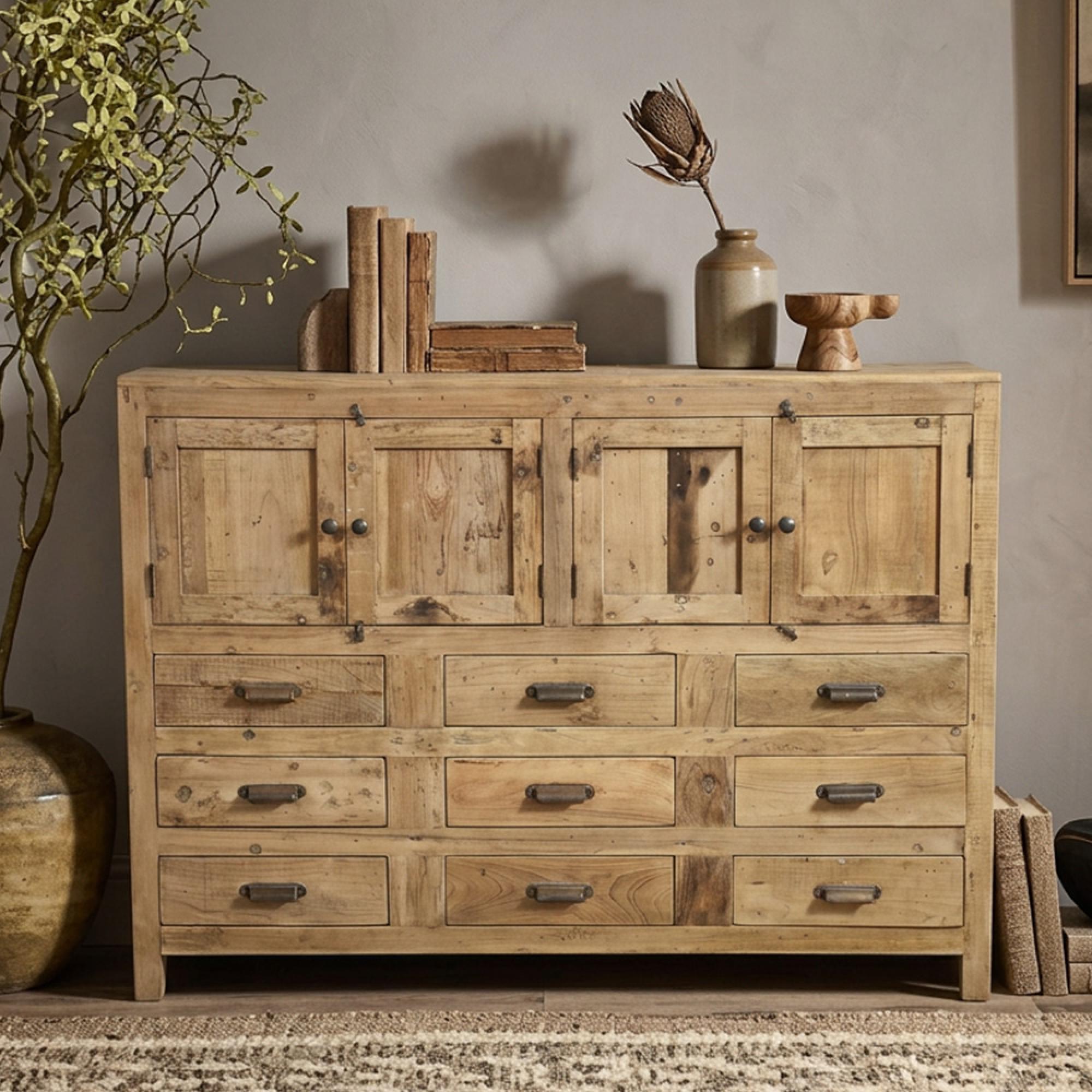 Vienna Storage Cabinet - 4 Door - Multi-Drawer - Natural - Wooden