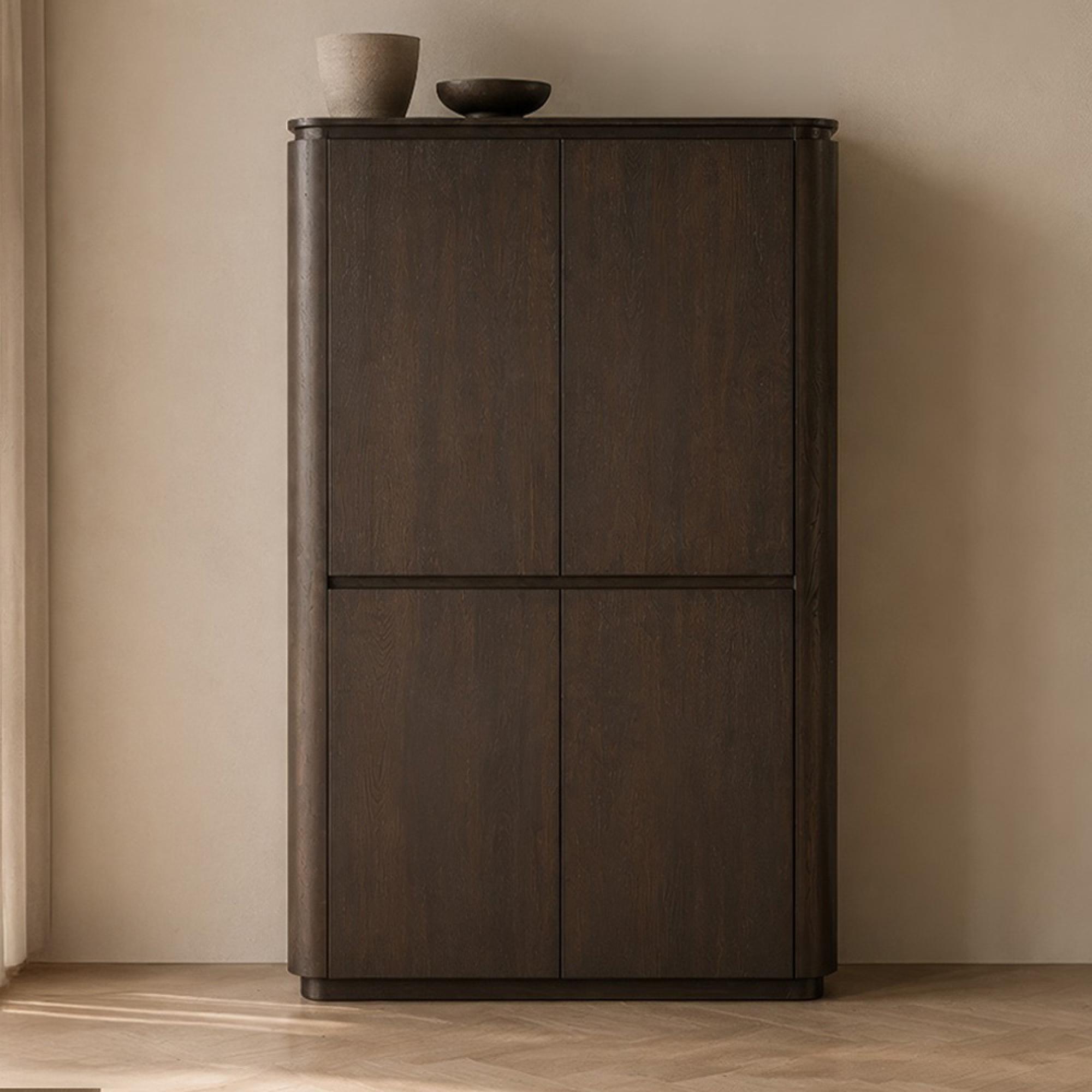 Rivano Oak Curved Hall Cabinet - 2 Door - Basalt